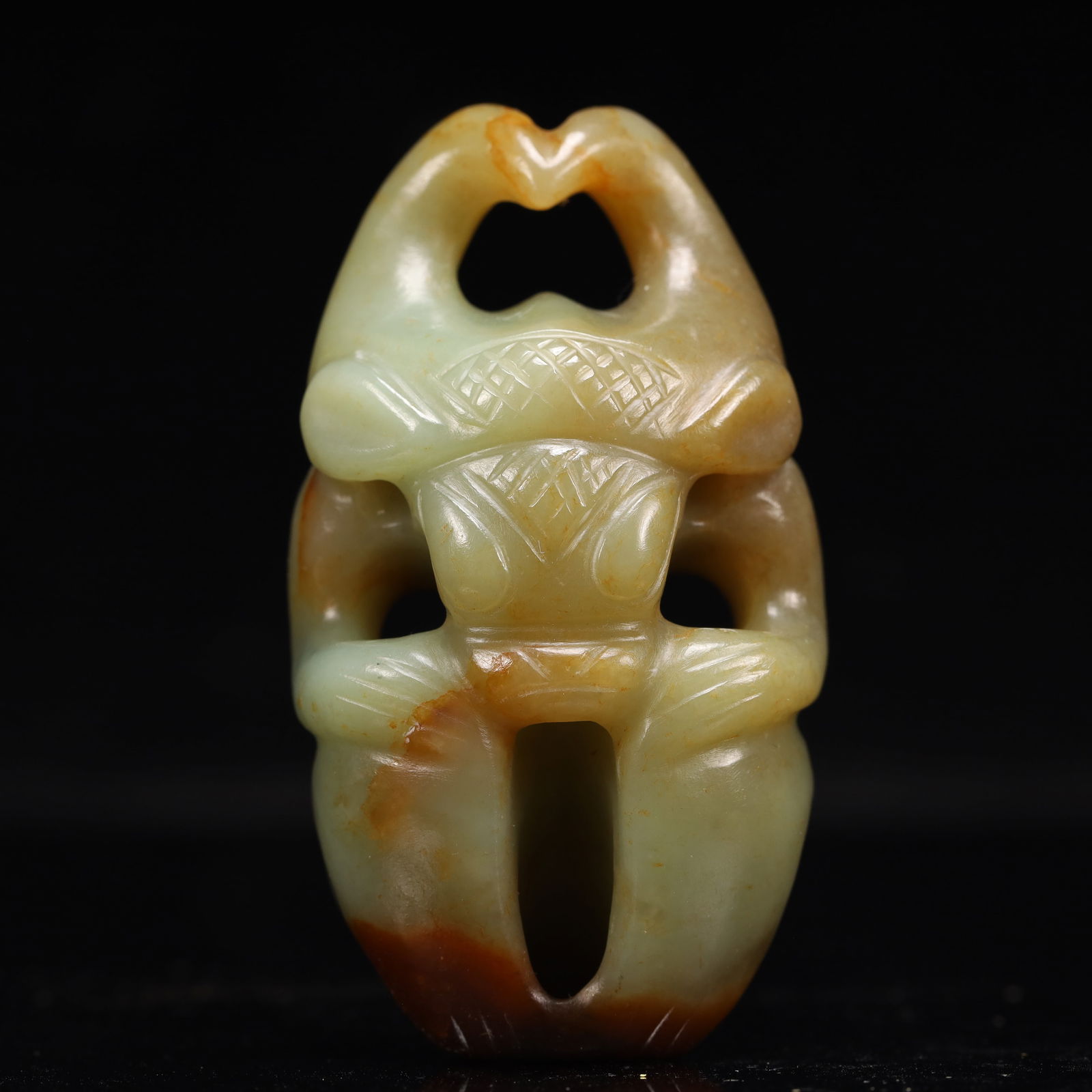 An Archaic Hongshan Culture Greenish Jade Ornament: An Archaic Hongshan Culture Greenish Jade Ornament,Ancient Time, China,Size:1.8inx1inx3.1in,Weight:152g 红山文化青白玉摆件,中国新