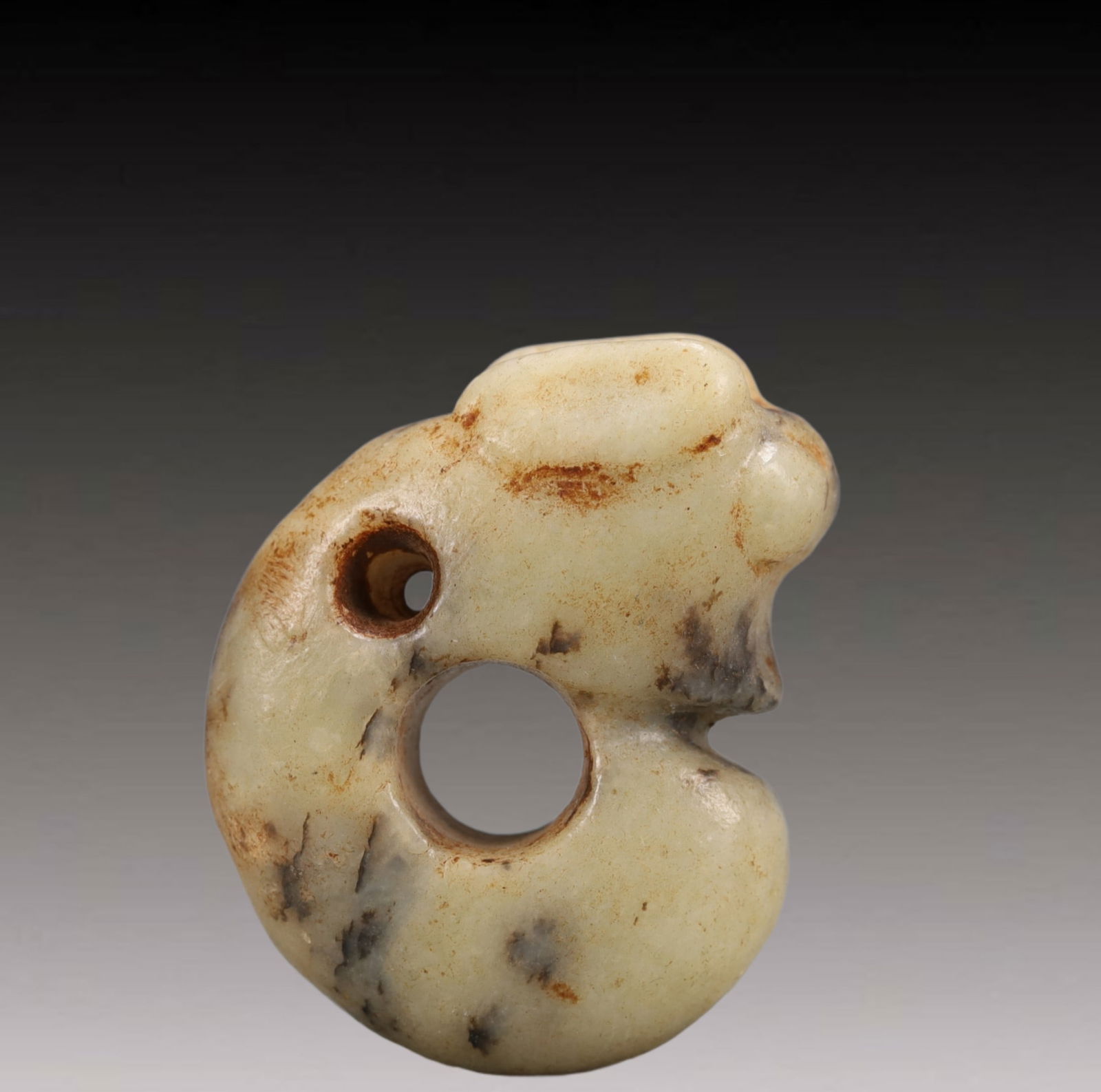 An Archaic Hongshan Culture Greenish Jade Pig and Dragon Pendant (1 of 8)