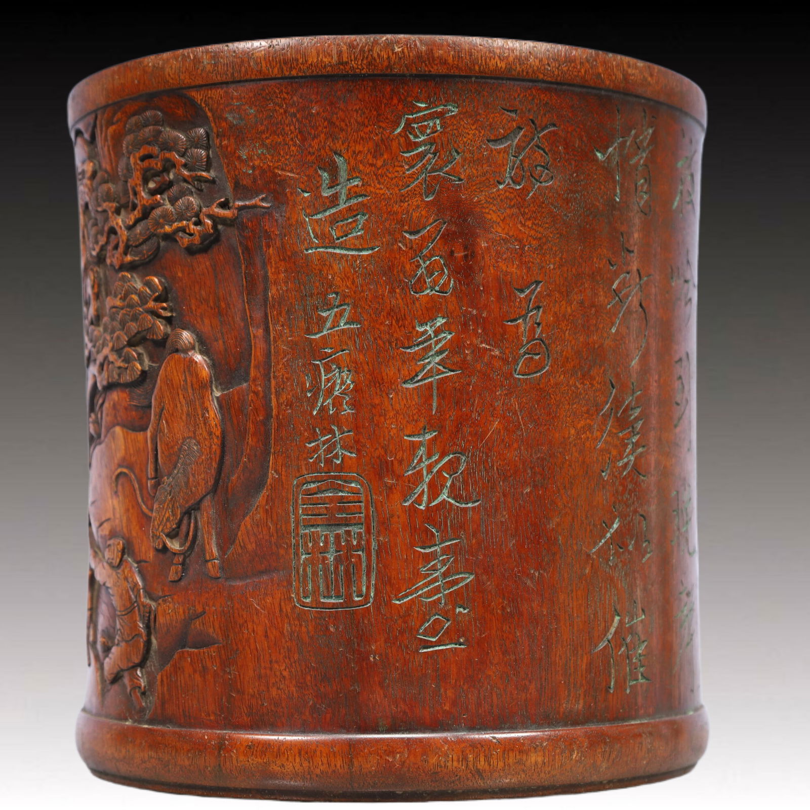 An Exquisite Huanghuali wood Figure Riding Horse Pattern, With Poem: An Exquisite Huanghuali wood Figure Riding Horse Pattern, With Poem, Qing Dynasty, China, With Mark, Size:8.7inx8.9in, Weight:1700g 