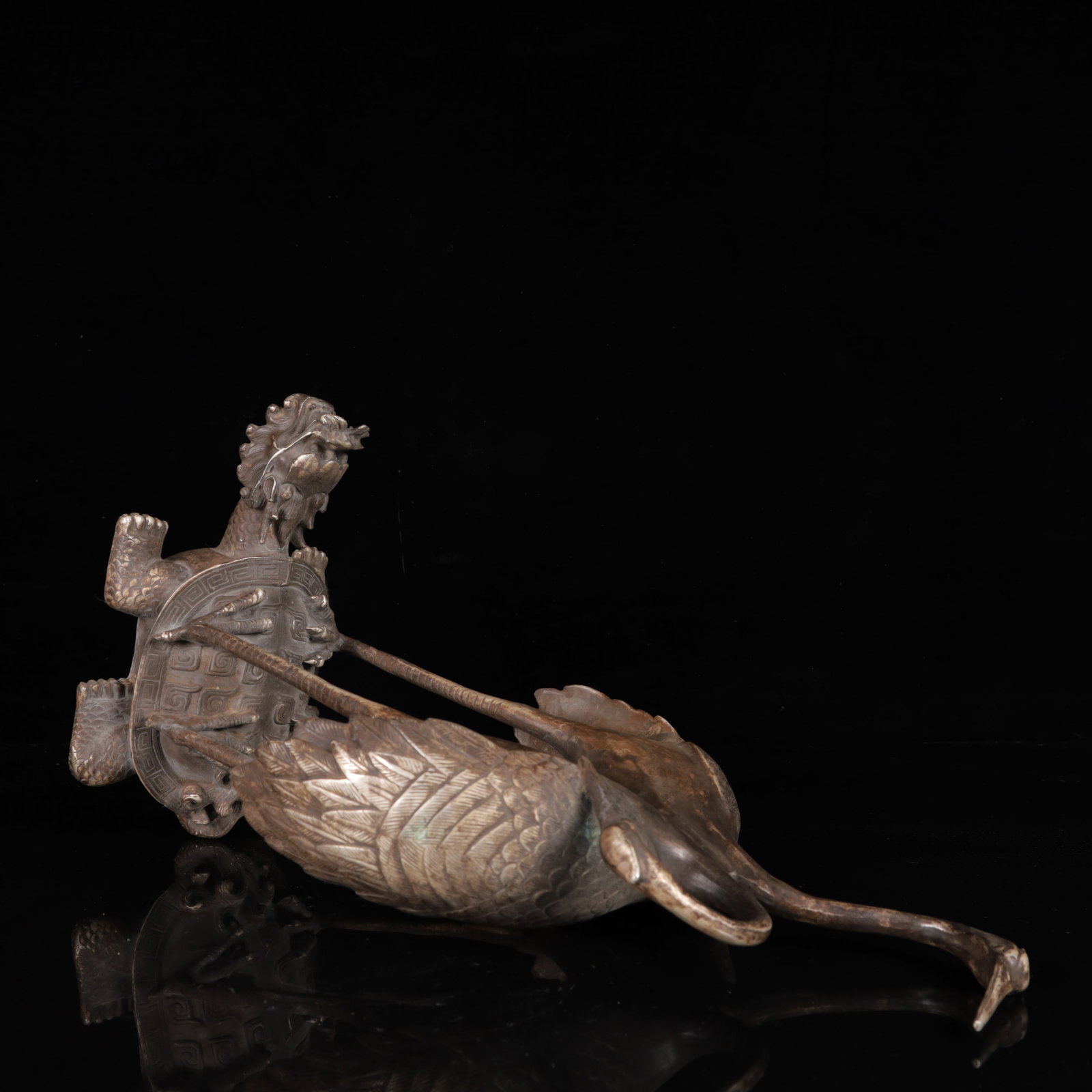 A Huge Silver Crane Turtle Ornament - 11
