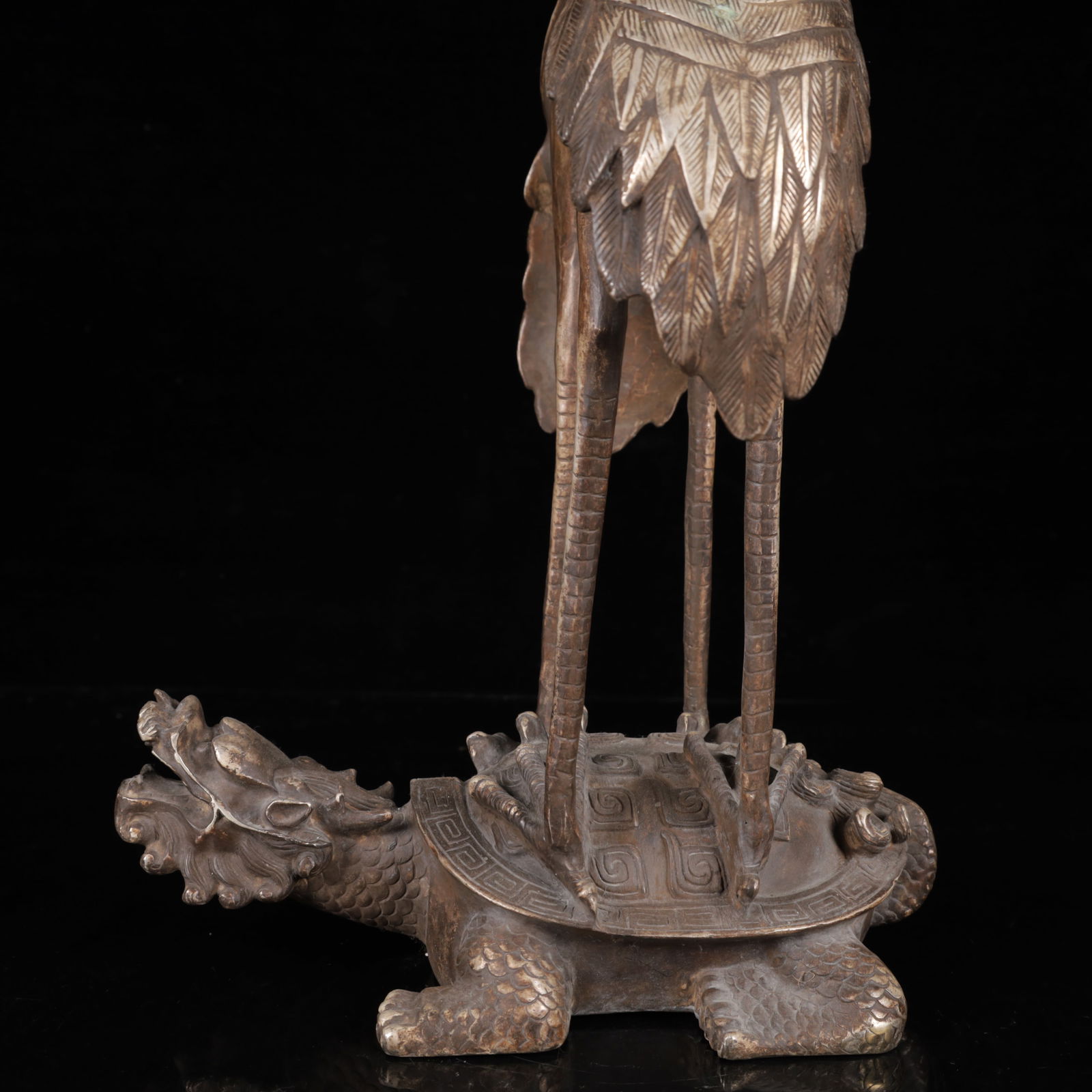 A Huge Silver Crane Turtle Ornament - 3