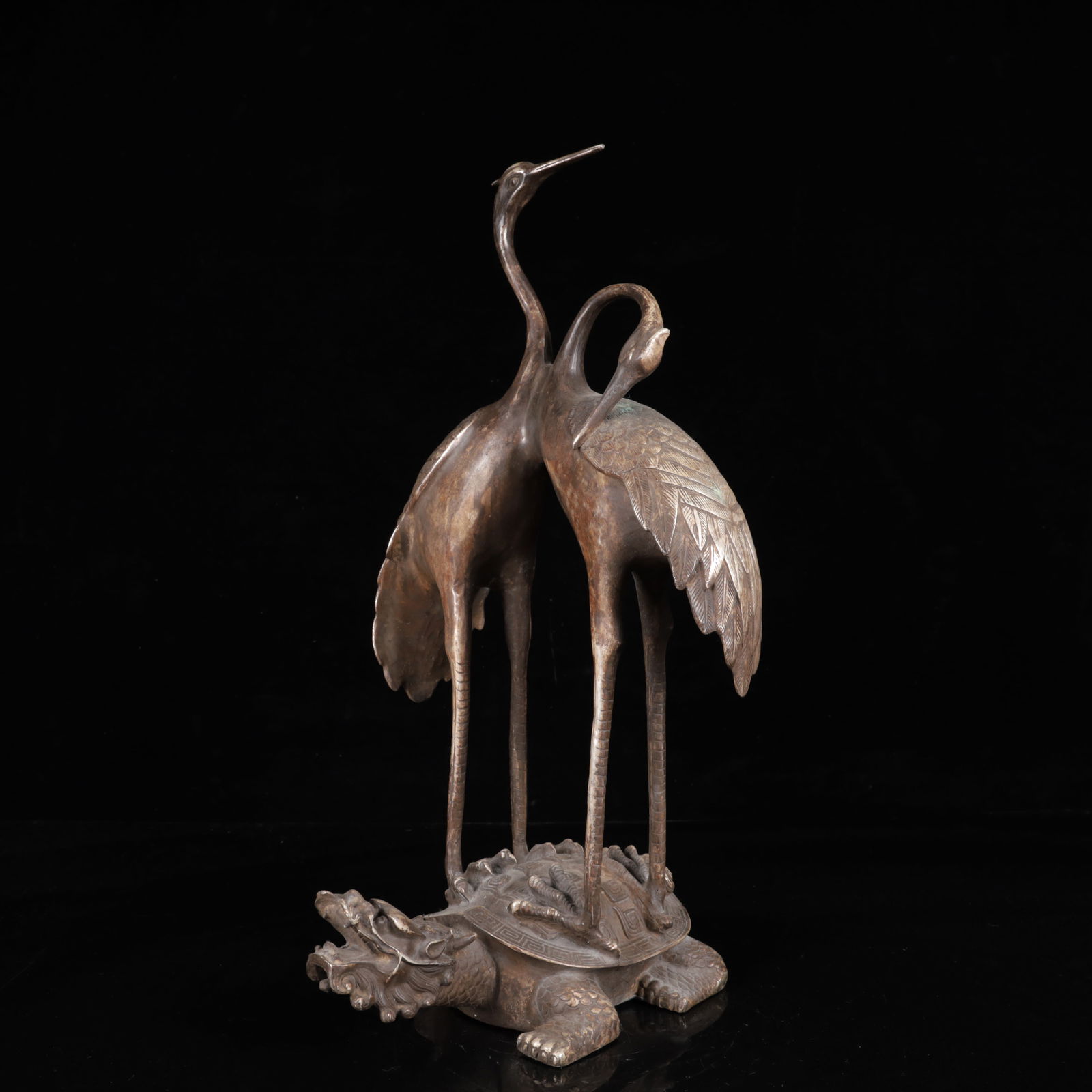 A Huge Silver Crane Turtle Ornament - 4