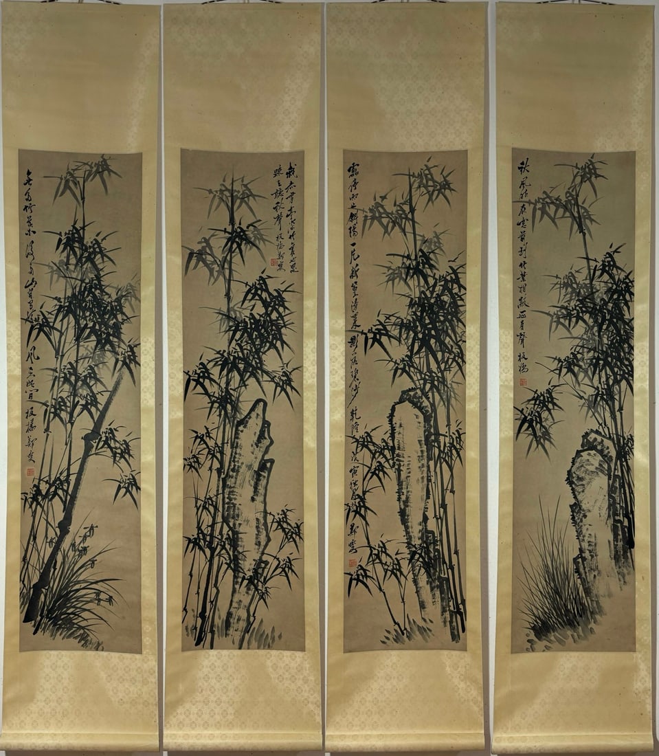 A Set of Chinese Vertical Scroll Ink Painting of Bamboo on Paper,Zheng Banqiao (1 of 9)