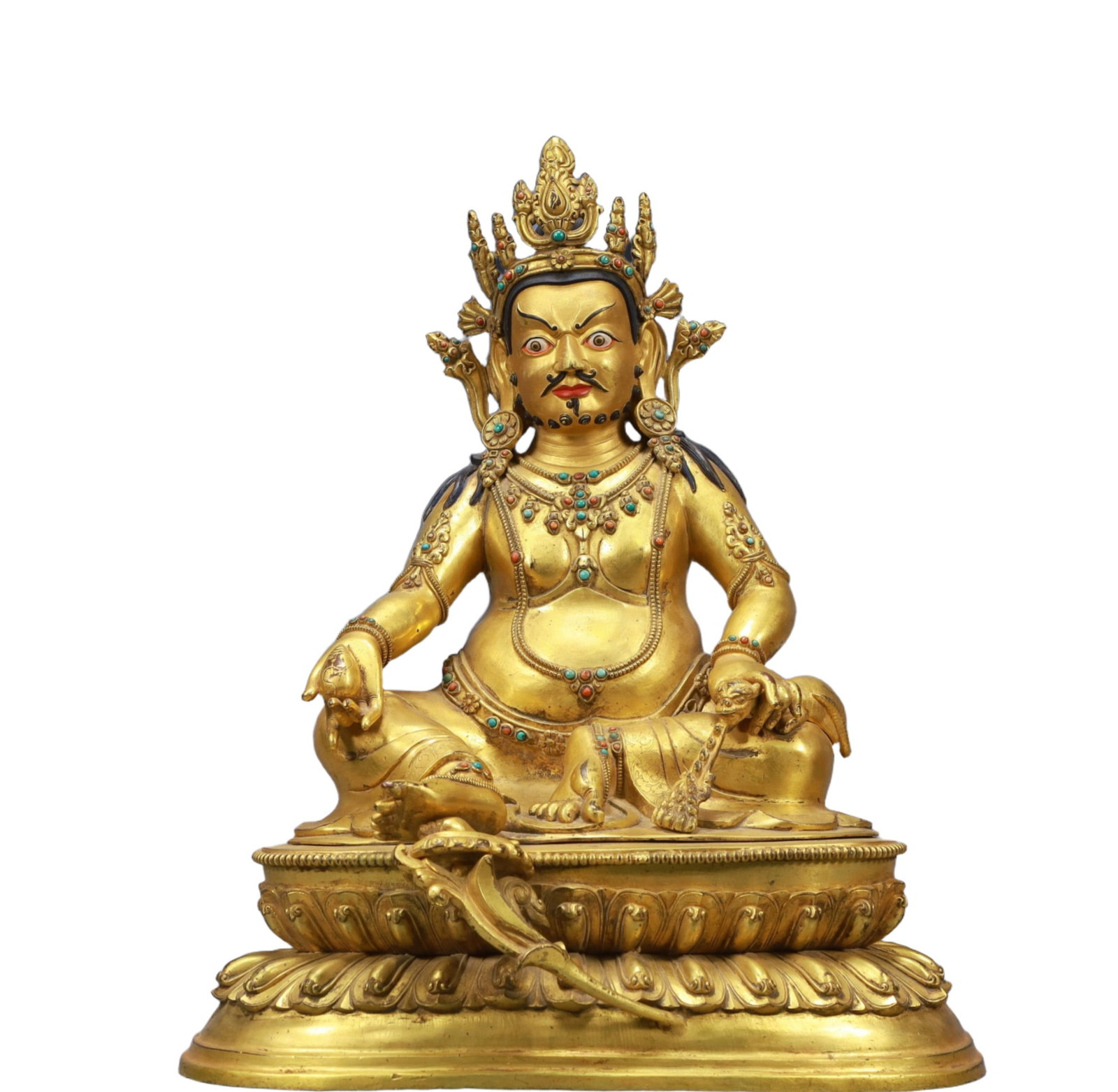 A Solemn Gilt Bronze Inlaid Gems Statue of Mammon: A Solemn Gilt Bronze Inlaid Gems Statue of Mammon,Ming Dynasty, China,Size:15inx10.6inx18.9in Weight:15600g 铜鎏金嵌宝石财神像,中国