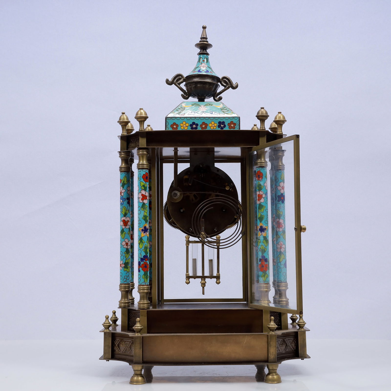 An Exquisite Cloisonne Flower Pattern Table Clock Ornament - 7