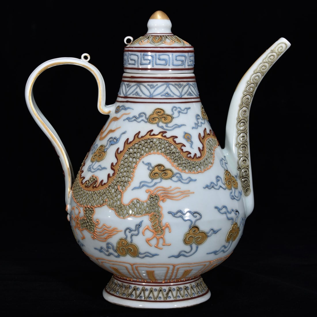 An Exquisite Paste relief Auspicious Cloud and Dragon Pattern Ewer - 3