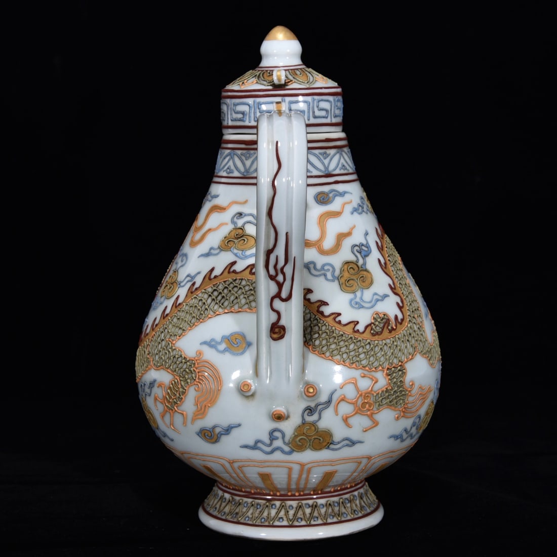 An Exquisite Paste relief Auspicious Cloud and Dragon Pattern Ewer - 4
