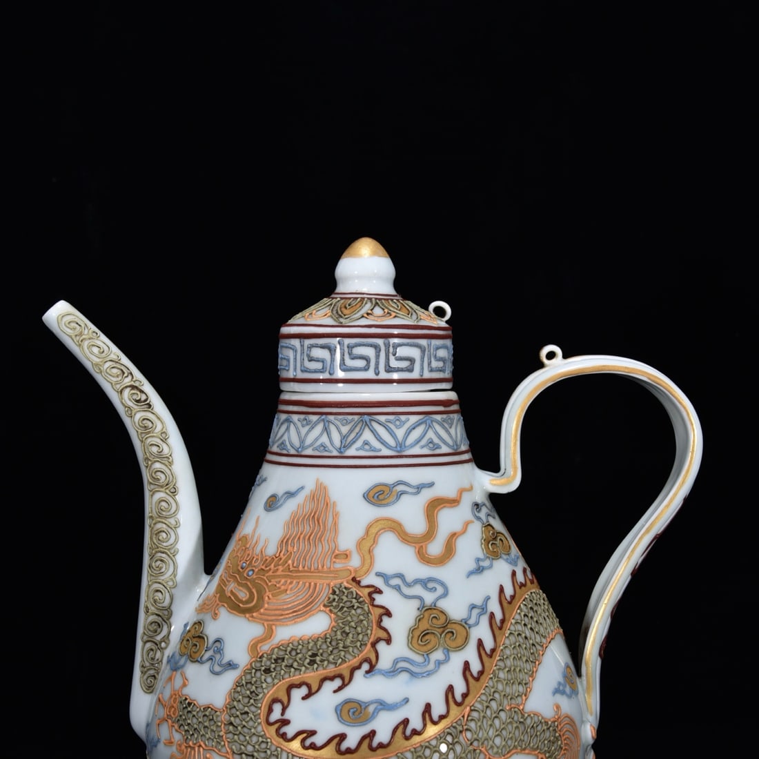 An Exquisite Paste relief Auspicious Cloud and Dragon Pattern Ewer - 5