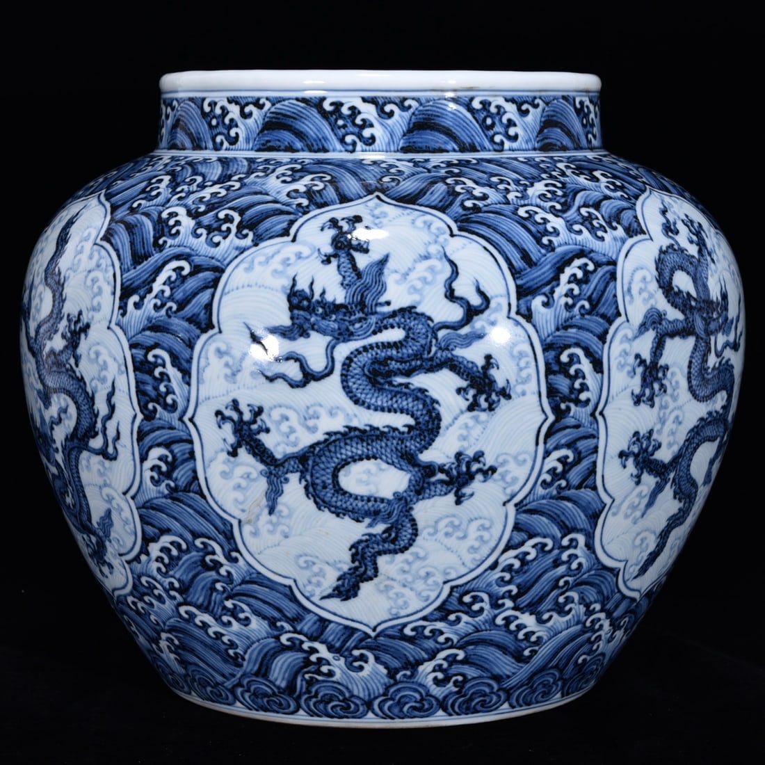 A Rare Blue and White Seawater and Dragon Pattern Jar (1 of 9)