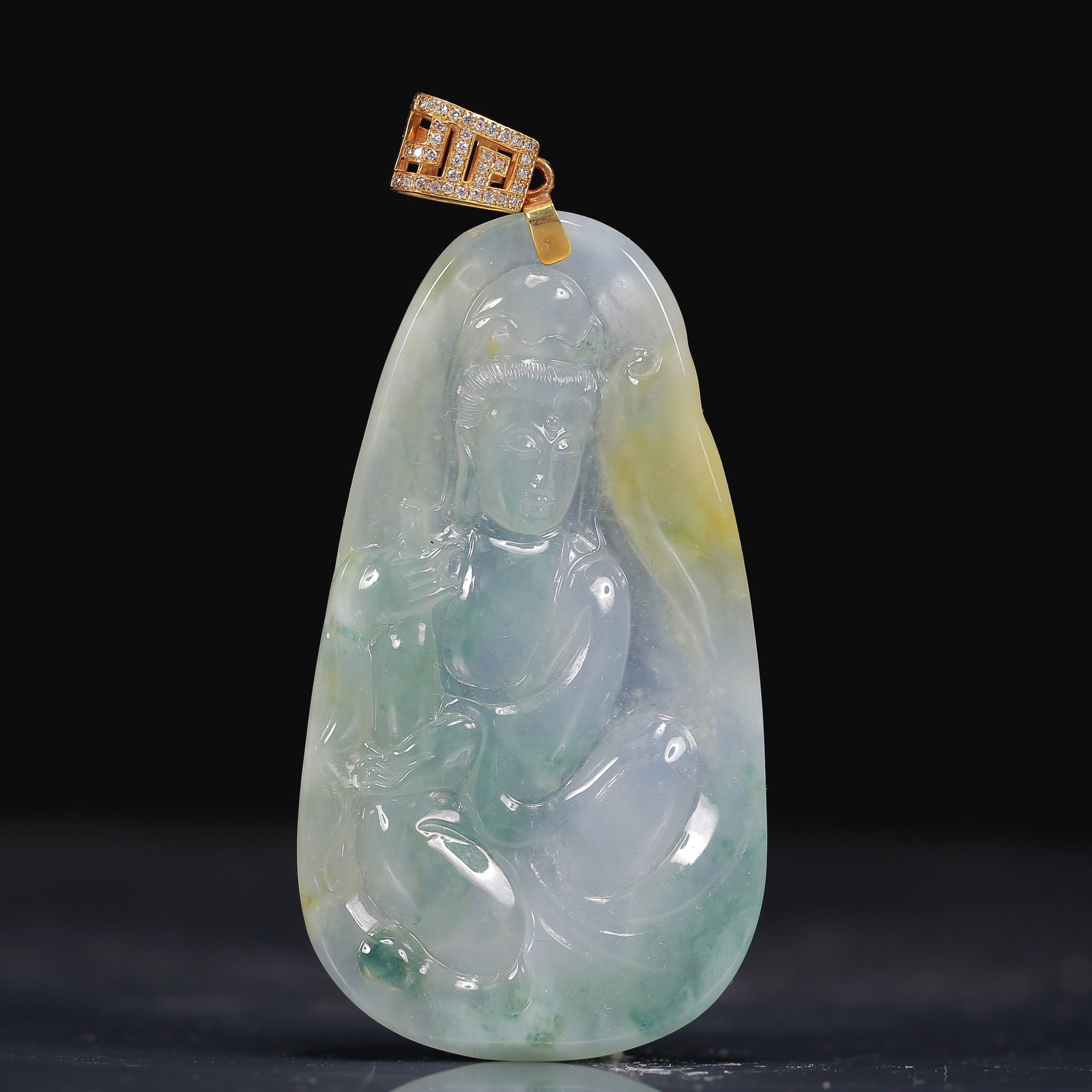 18K Gold Natural Jadeite Avalokitesvara Pendant (1 of 4)