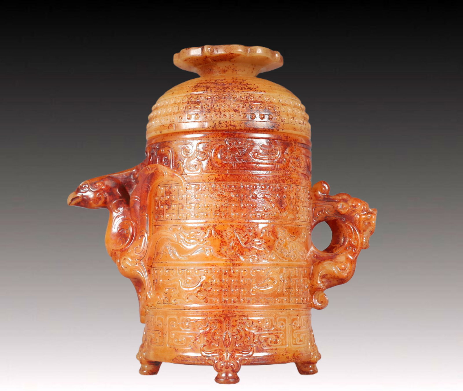 An Exquisite Gao gu Jade Dragon and Phoenix Pattern Cover Jar (1 of 9)