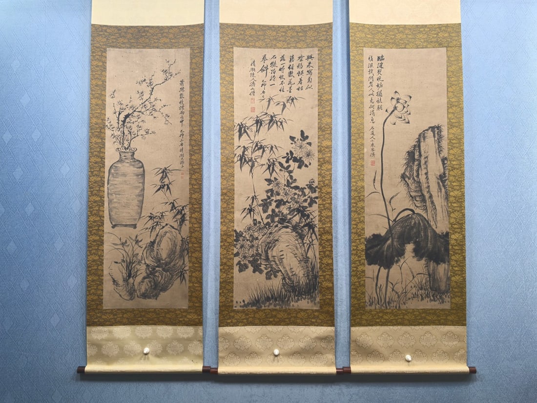 A Set of Chinese Vertical Scroll Ink Painting of Flower on Paper,Shi Tao (1 of 9)