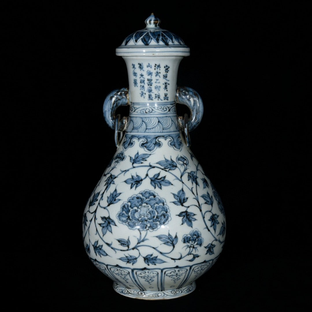 A Rare Blue and White Lotus Pattern Double-Ears Bottle (1 of 8)