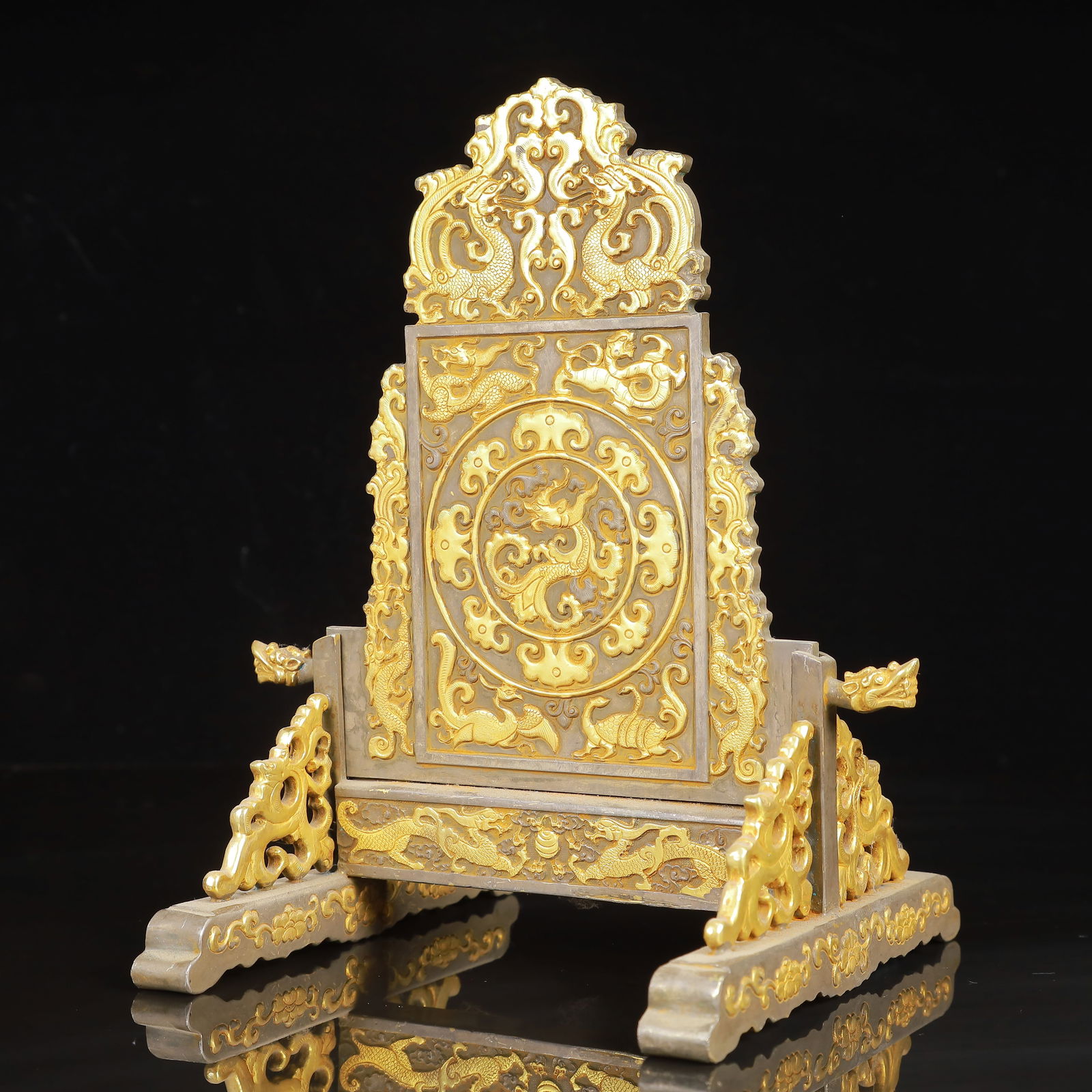 An Exquisite Gilt Silver Auspicious Beast Pattern Screen - 4