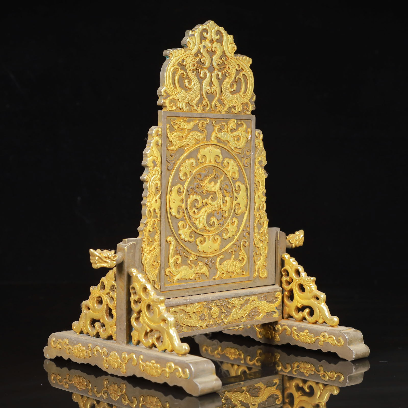 An Exquisite Gilt Silver Auspicious Beast Pattern Screen - 6