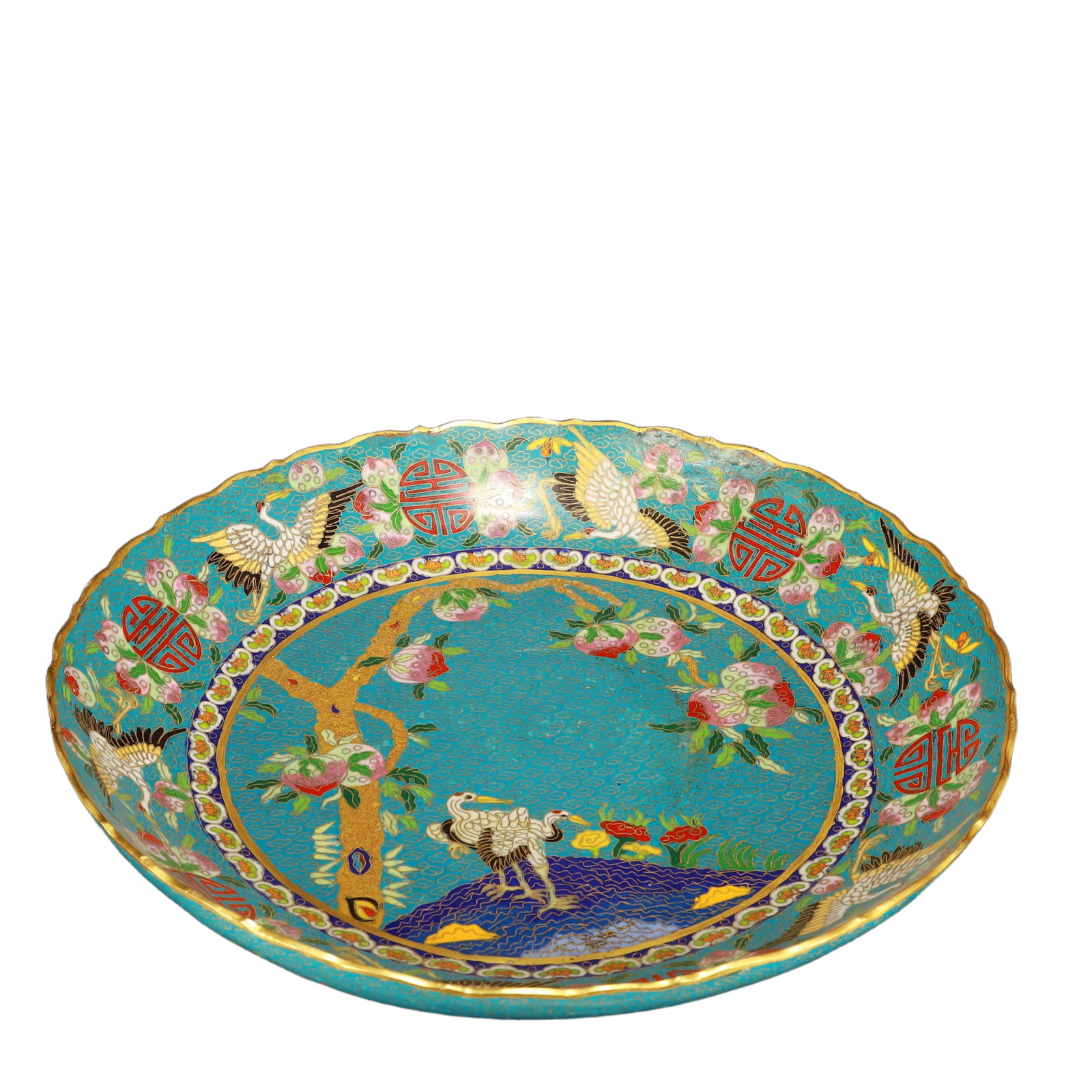 A Rare Cloisonne Flower and Bird Pattern Plate: A Rare Cloisonne Flower and Bird Pattern Plate,(A type of enamelware with metal wires separating colored glaze, originating in China),Qing Dynasty,China,Qianlong Four-character