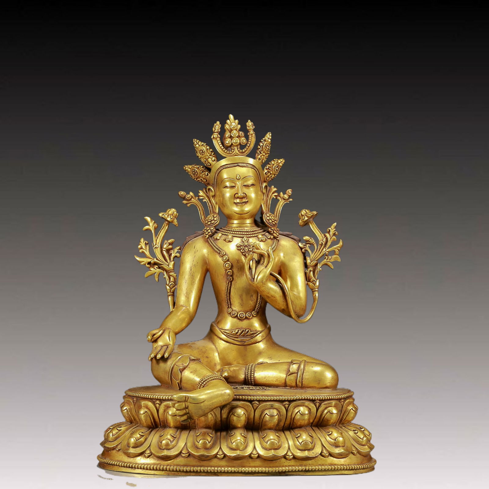 A Solemn Gilt Bronze Statue of Tara: A Solemn Gilt Bronze Statue of Tara,Ming Dynasty, China,Yongle Six-character Mark,Size:14.2inx10.6inx19.3in,Weight:17470g 