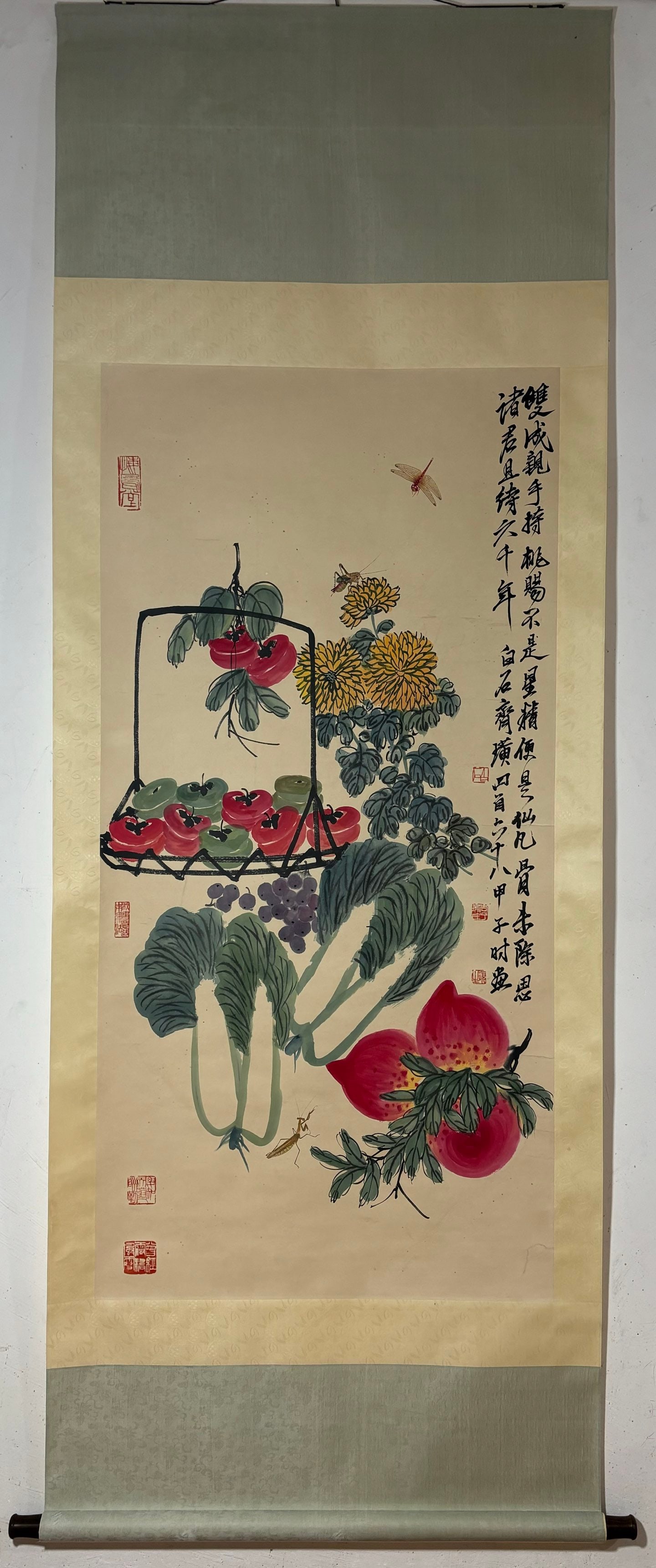 A Chinese Vertical Scroll Ink Painting of Flower and Fruit on Paper,Qi Baishi (1 of 9)