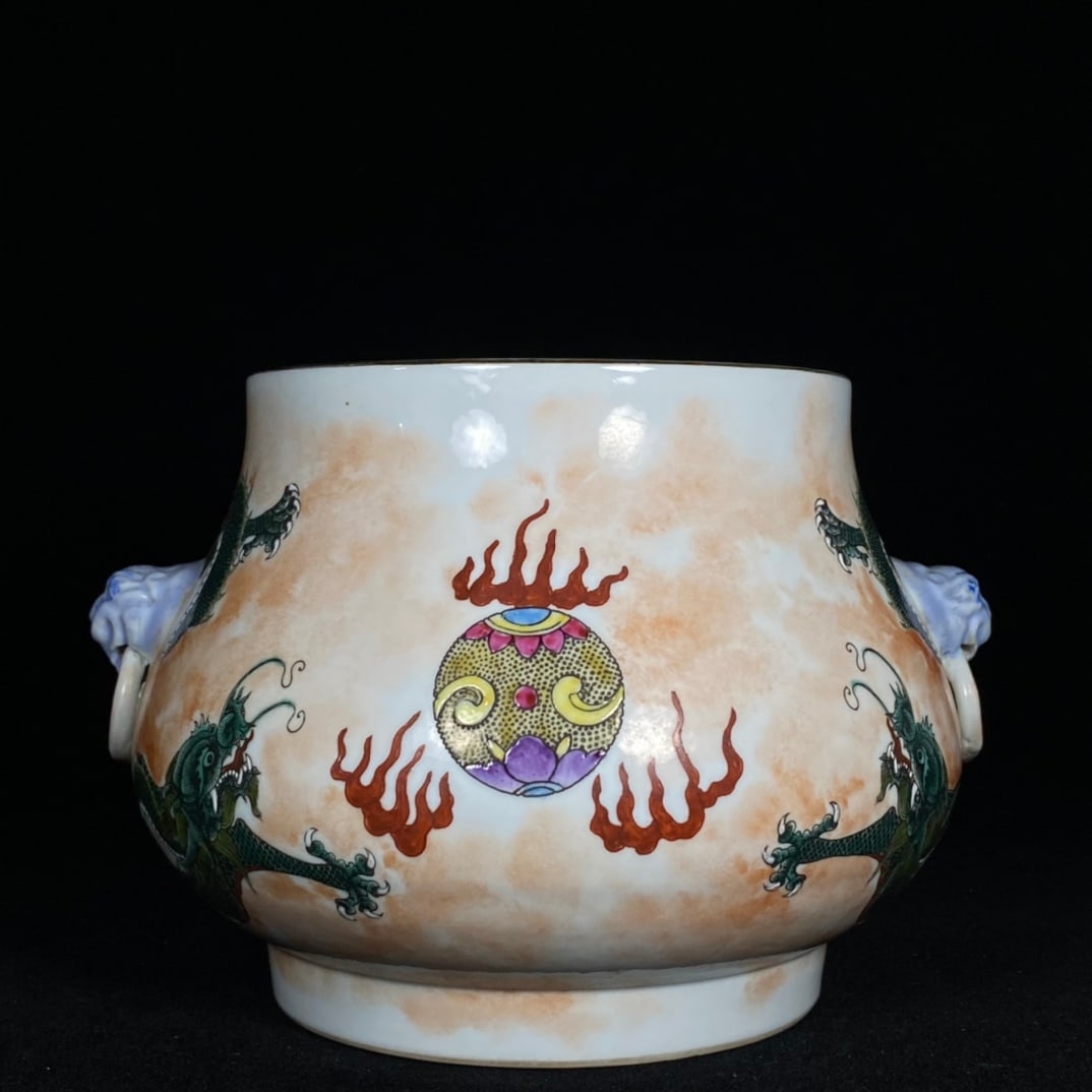 An Exquisite Famille-Rose Painted Gold Dragon Pattern Beast-Ears Jar: An Exquisite Famille-Rose Painted Gold Dragon Pattern Beast-Ears Jar,Qing Dynasty, China,Qianlong Six-character Mark,Size:5.3inx7.5in 粉彩描金龙纹兽耳&#