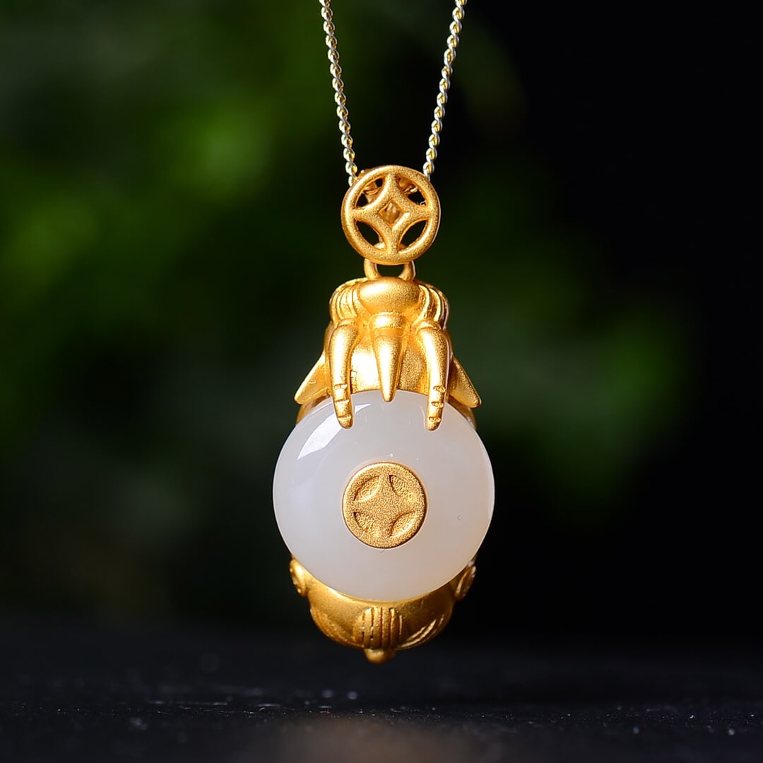 A Set of Fine Sterling Silver-Gold Plated Inlaid White Jade Jewelrys: A Set of Fine Sterling Silver-Gold Plated Inlaid White Jade Jewelrys,Size:(Ring)8mmx8mm,(Earrings)9mmx9mm,(Pendant)13mmx13mm 