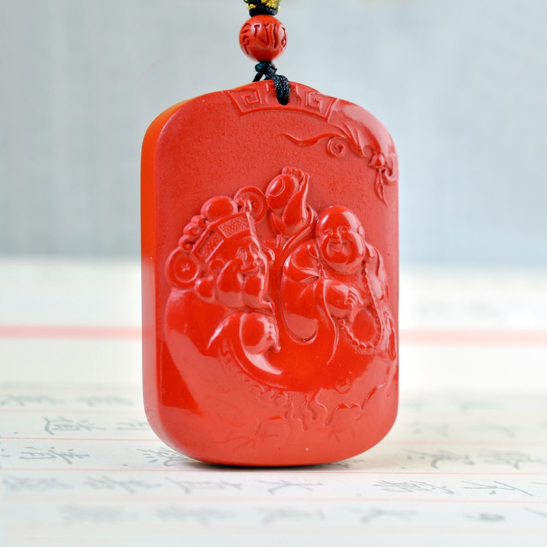 An Exquisite Cinnabar Buddha Pattern Pendant - 3
