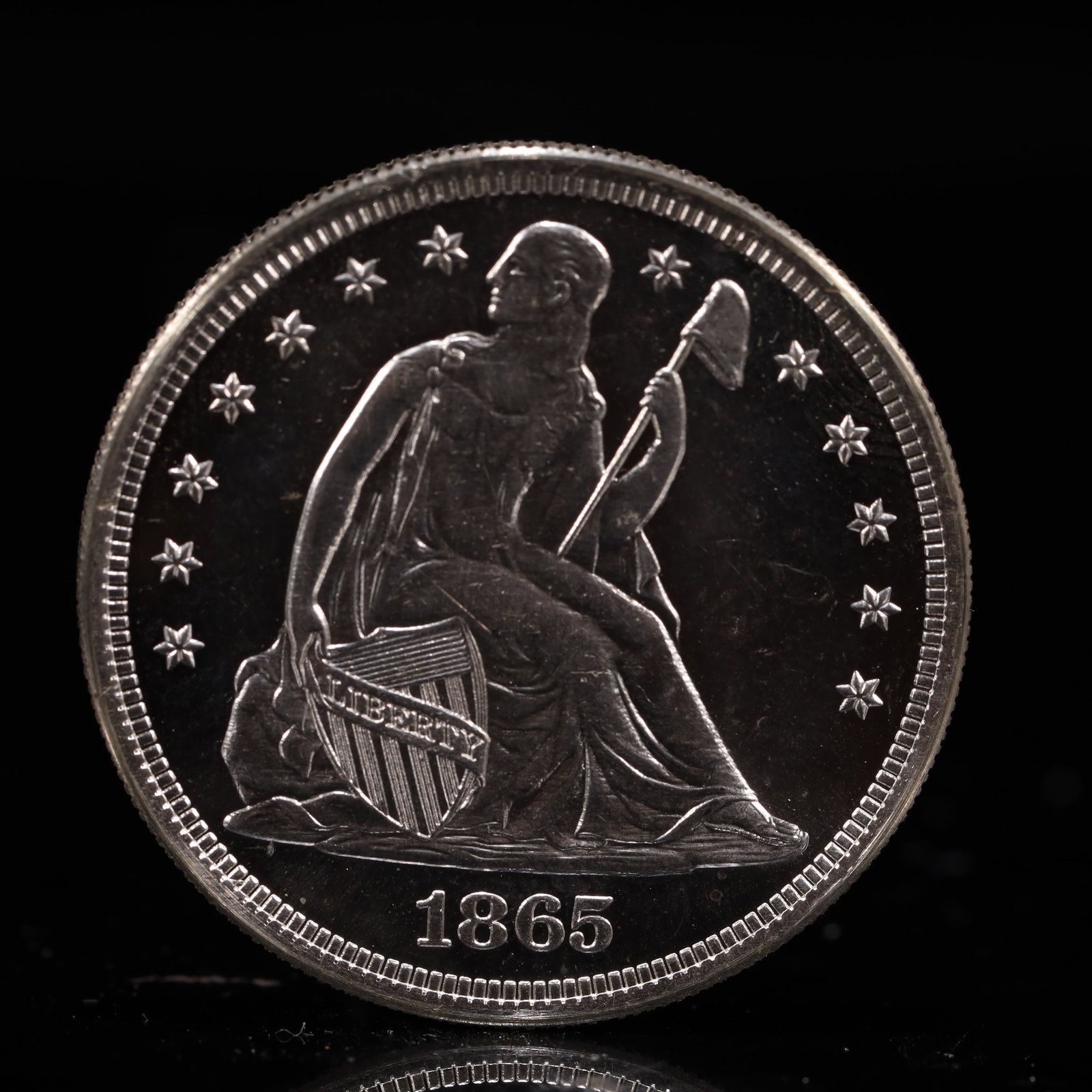 USA One Dollar 1865 Coin: American coin. IN GOD WE TRUST / LIBERTY / 1865 / UNITED STATES OF AMERICA / ONE DOL. Weight:26.9g.