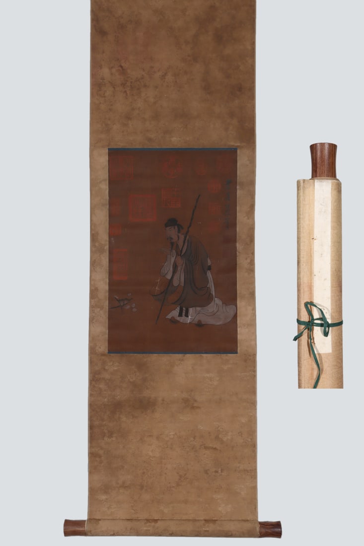 A Chinese Vertical Scroll Ink Painting of Figure on Paper,Chen Hongsui (1 of 9)