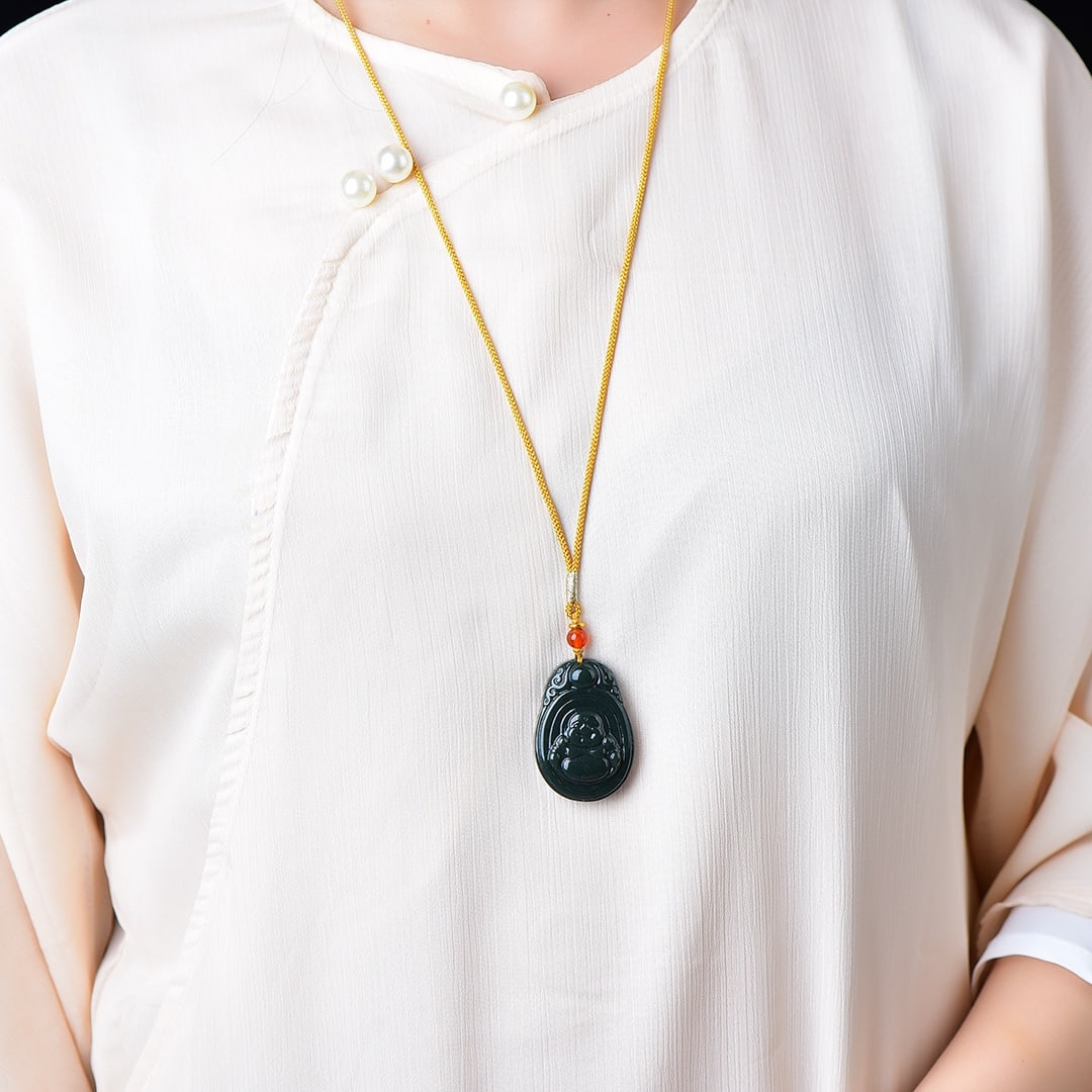 An Exquisite Sapphire Maitreya Buddha Pattern Pendant (1 of 6)
