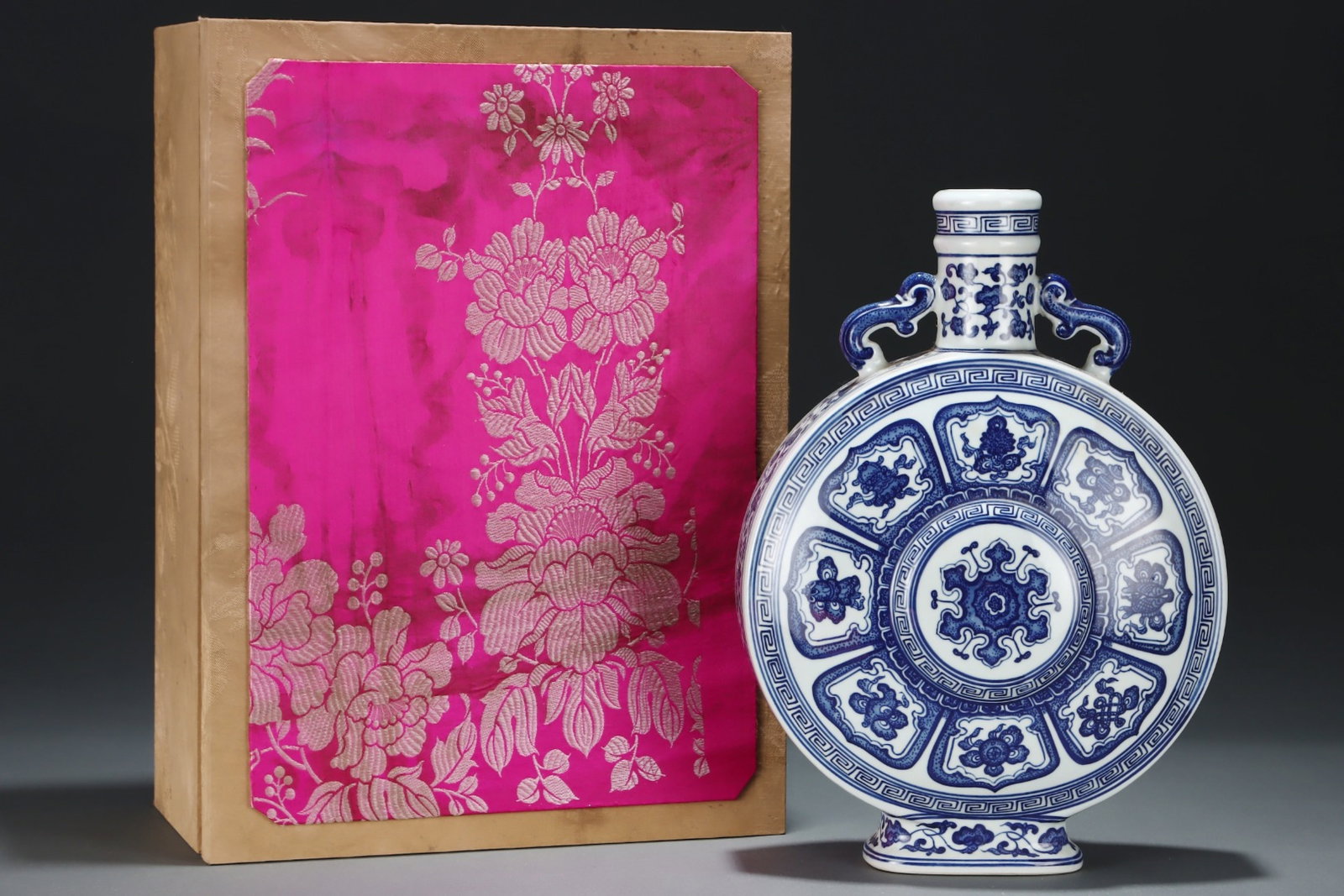 A Rare Blue and WhiteLotus and Eight Treasures Pattern Double-Ears Vase: A Rare Blue and WhiteLotus and Eight Treasures Pattern Double-Ears Vase,Qing Dynasty,China,Qianlong Six-character Mark,Size:14.1inx9.9in 