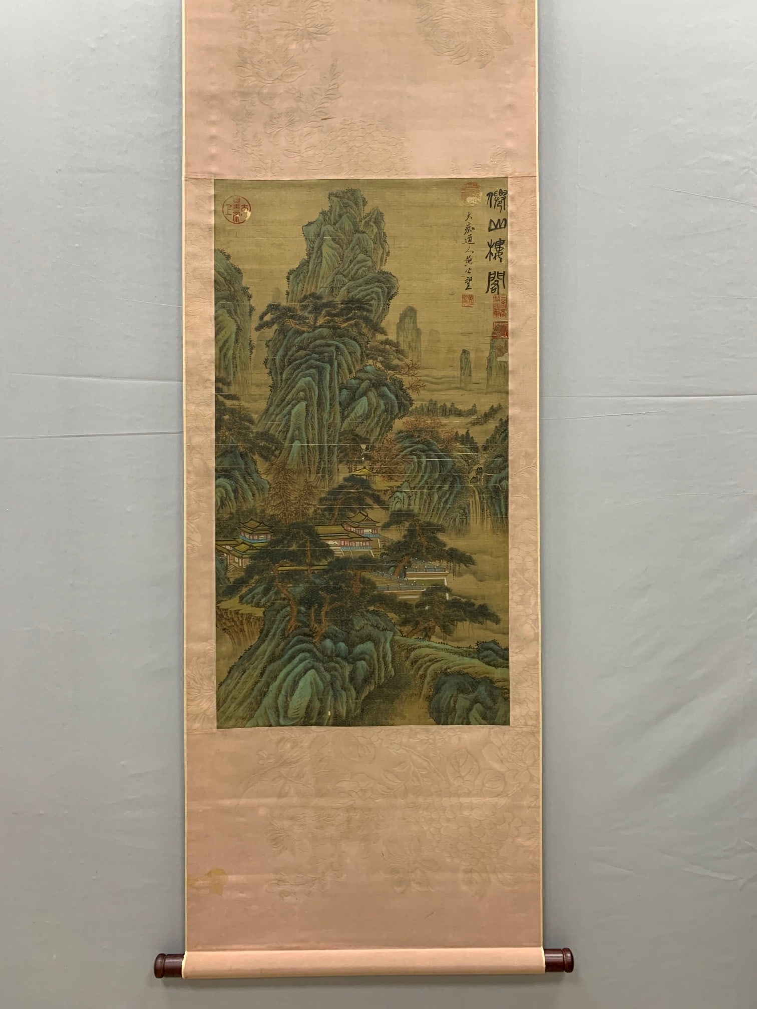 A Chinese Vertical Scroll Ink Painting of Landscape on Silk,Hang Gongwang: A Chinese Vertical Scroll Ink Painting of Landscape on Silk,Hang Gongwang,Size:(Without frame)35.8inx19.3in 