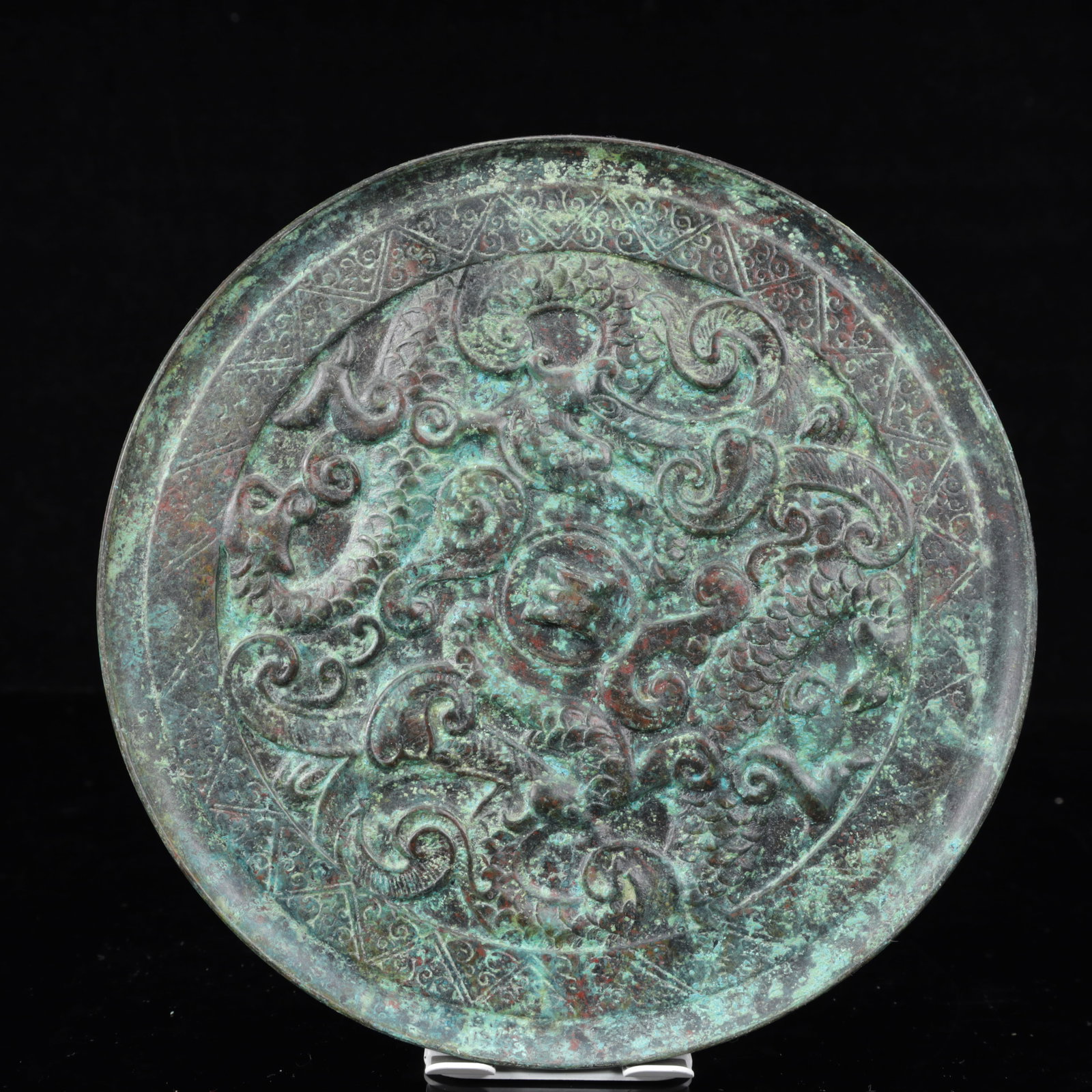 An Archaic Bronze Dragon Pattern Round Mirror (1 of 10)