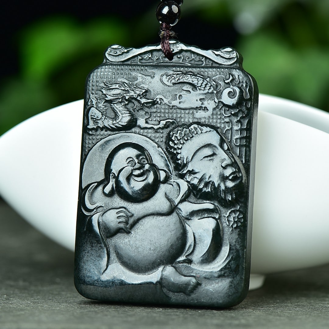 An Exquisite Sapphire Maitreya Buddha Pattern Pendant: An Exquisite Sapphire Maitreya Buddha Pattern Pendant,Size:42mmx64mm 