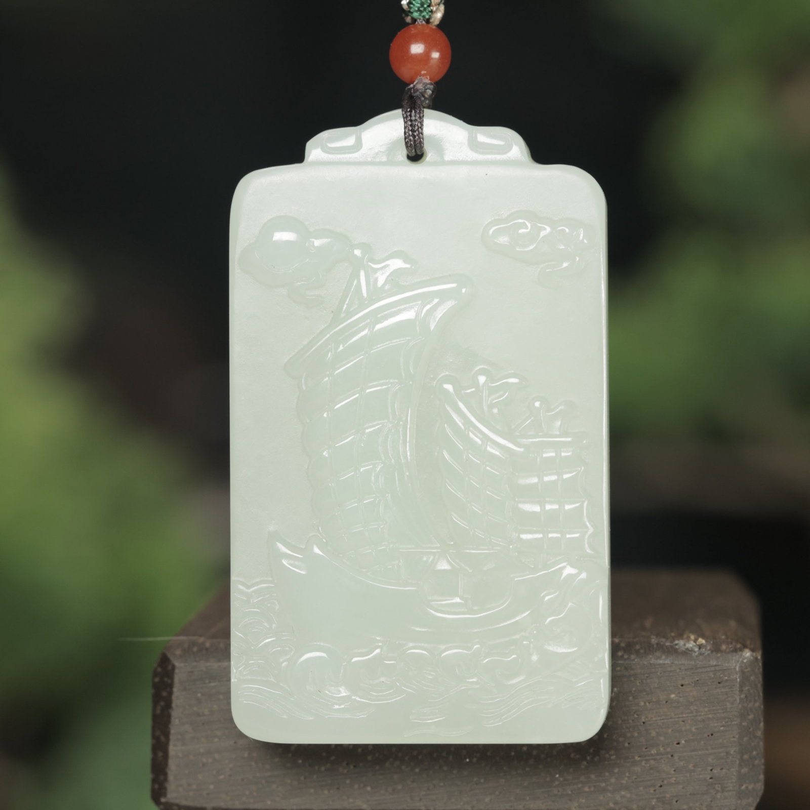 An Exquisite White Jade Auspicious Cloud and Boat Pattern Pendant (1 of 6)