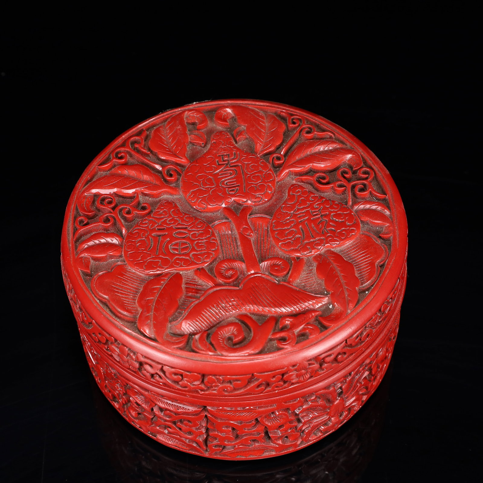 An Exquisite Carved Red Lacquer Flower and Peach Pattern Box with Cover (1 of 9)