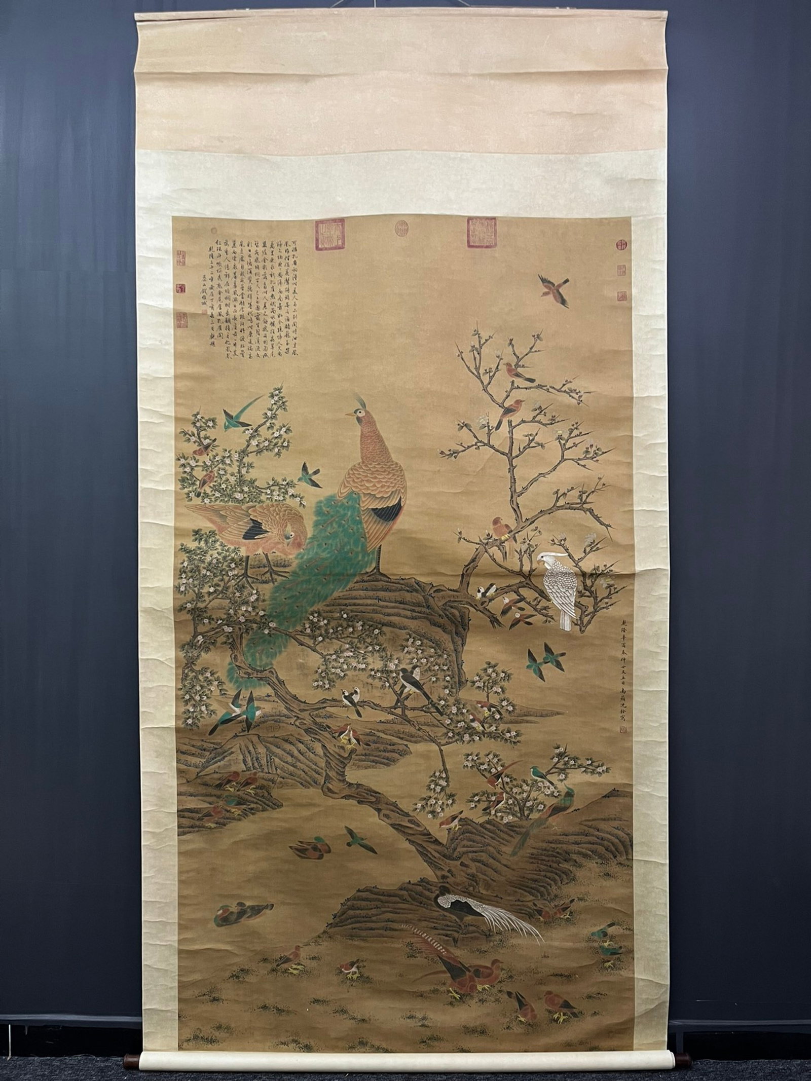 A Chinese Vertical Scroll Ink Painting of Flower and Bird on Silk,Shen Quan (1 of 9)