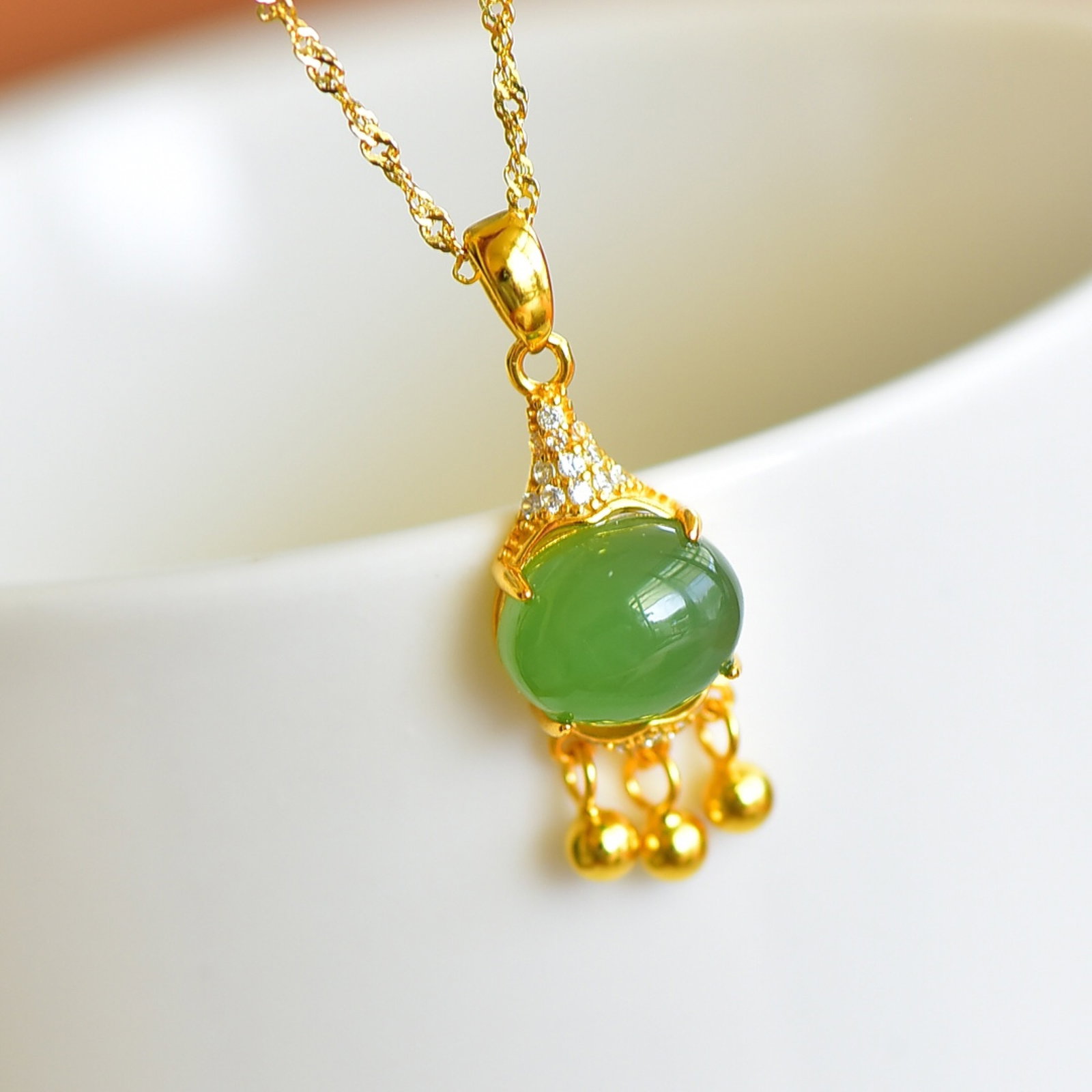 An Exquisite Sterling Silver-Gold Plated Inlaid Jasper Pendant , Inlaid Diamond (1 of 5)