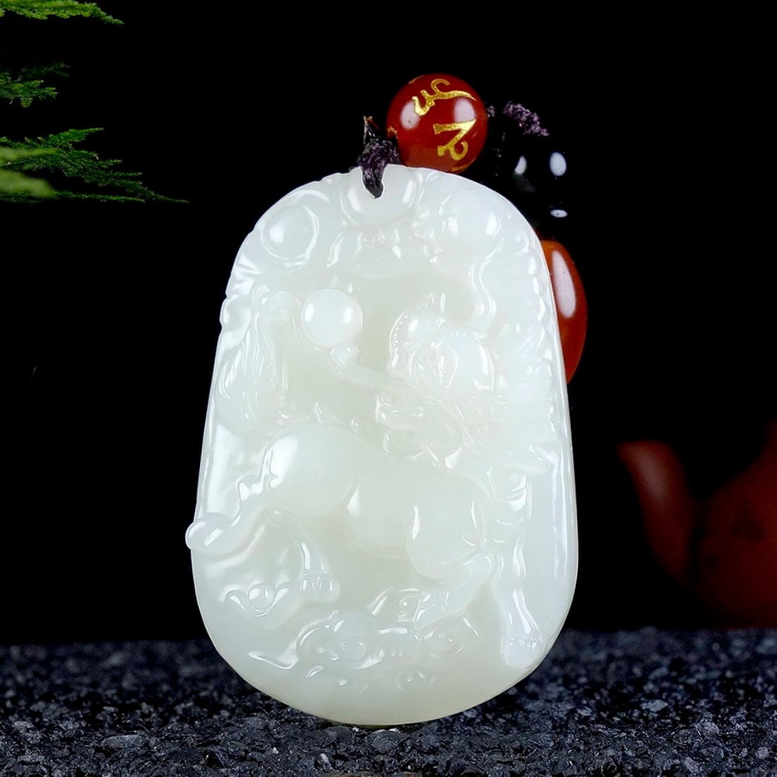 An Exquisite White Jade Kylin Pendant (1 of 6)