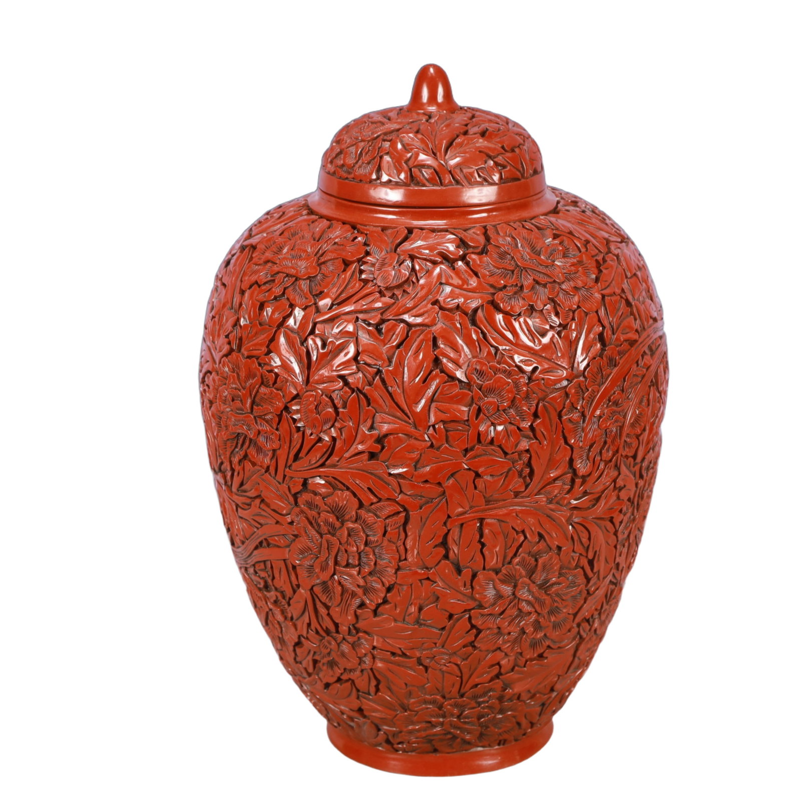 A Rare Carved Red Lacquer peony and Phoenix Pattern Cover Jar (1 of 10)