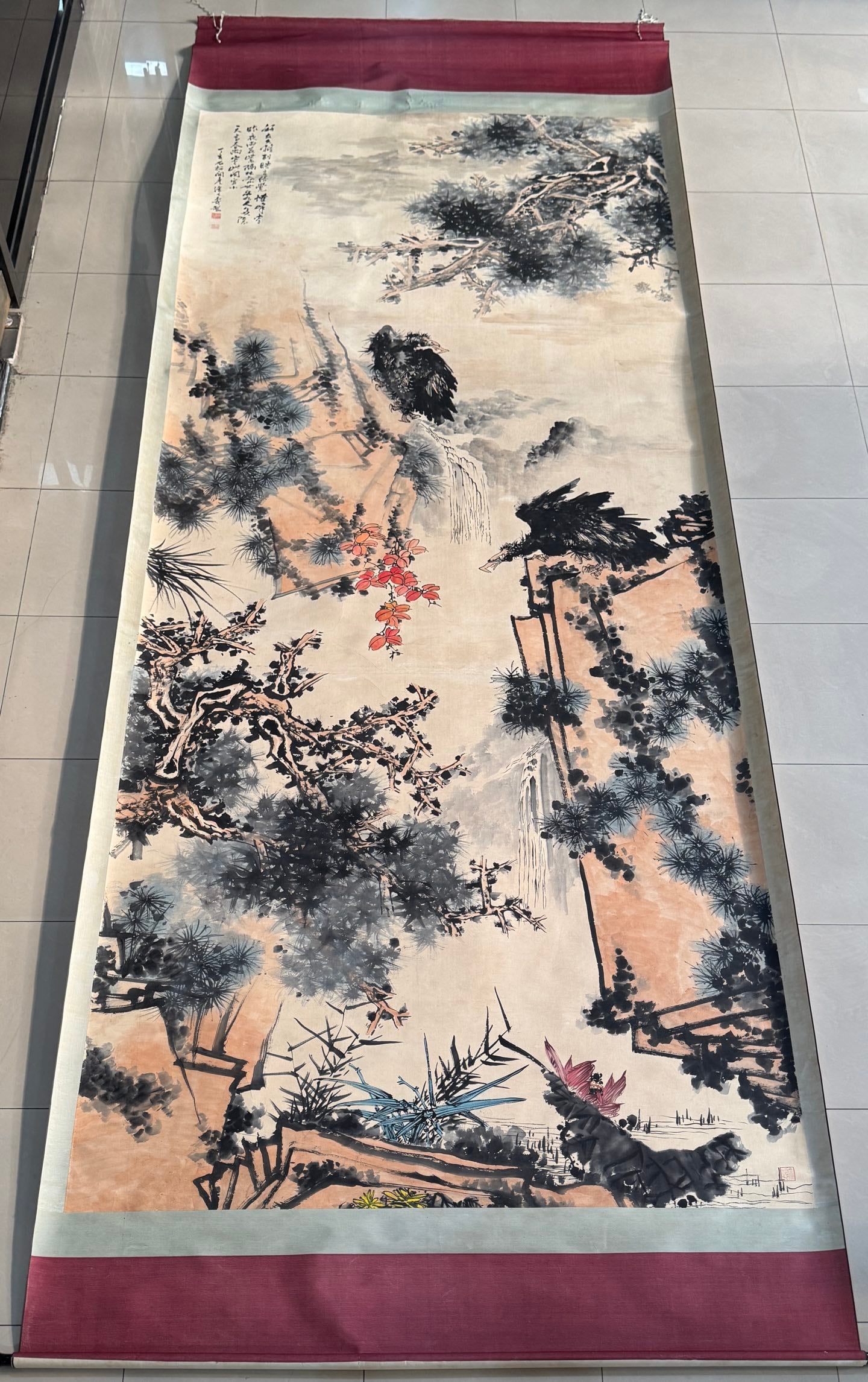 A Chinese Vertical Scroll Ink Painting of Pine and Eagle on Paper,Pan Tianshou (1 of 11)