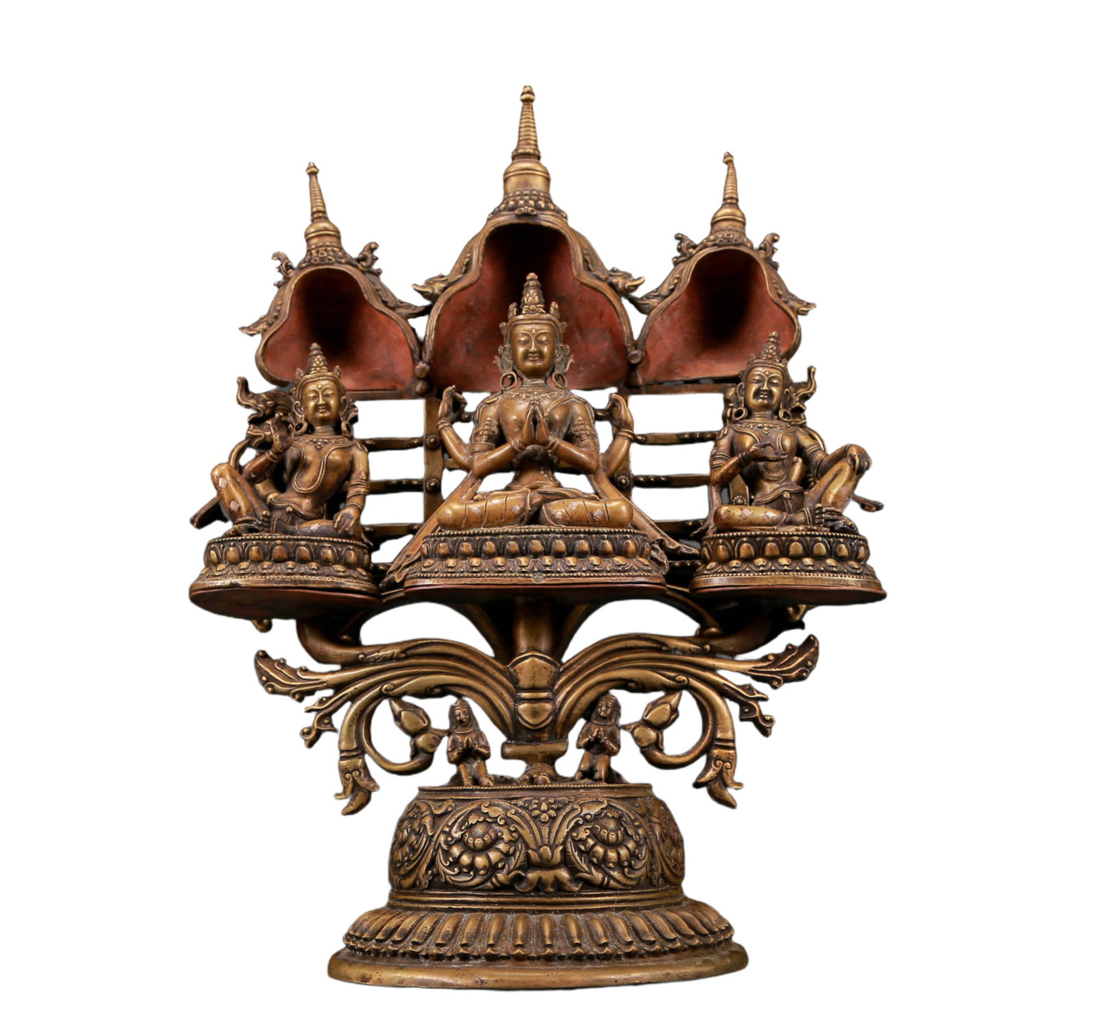 A Solemn Bronze Statue of Four-arms Guanyin,With Inscription: A Solemn Bronze Statue of Four-arms Guanyin,With Inscription,Ming Dynasty, China,Size:10.8inx6.7inx16.1in,Weight:5950g 