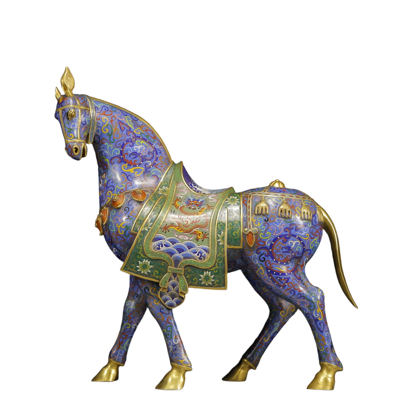 A Huge Cloisonne Horse Ornament: A Huge Cloisonne Horse Ornament,Qing Dynasty, China,Qianlong Four-character Mark,Size:18.1inx7.5inx20.5in,Weight:12.63Kg 