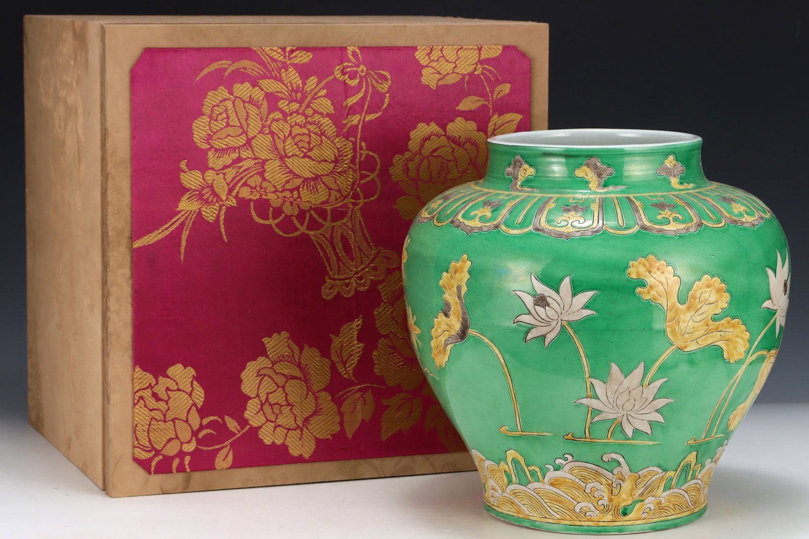 A Rare Biscuit Lotus Pattern Jar (1 of 8)