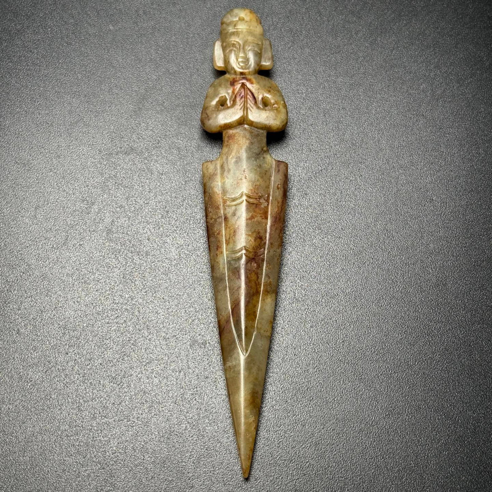 An Exquisite White Jade Figure-Shaped Sword: An Exquisite White Jade Figure-Shaped Sword,Qing Dynasty,China,Size:143mmx26mmx10mm,Weight:43g 白玉人物形剑,中国清代