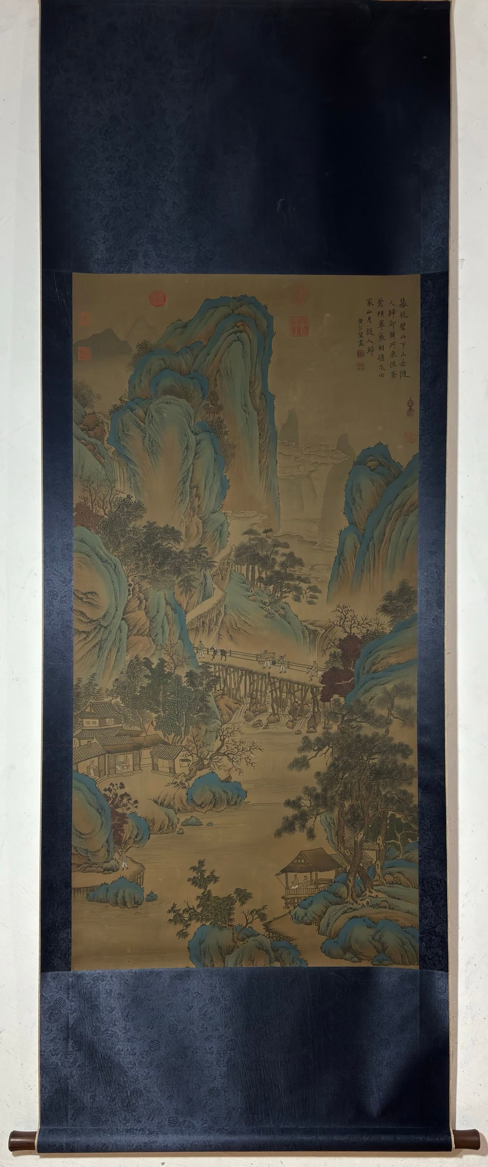 A Chinese Vertical Scroll Ink Painting of Landscape and Figure on Silk,Hang Gongwang: A Chinese Vertical Scroll Ink Painting of Landscape and Figure on Silk,Hang Gongwang,Size:(Without frame)51.8inx26in