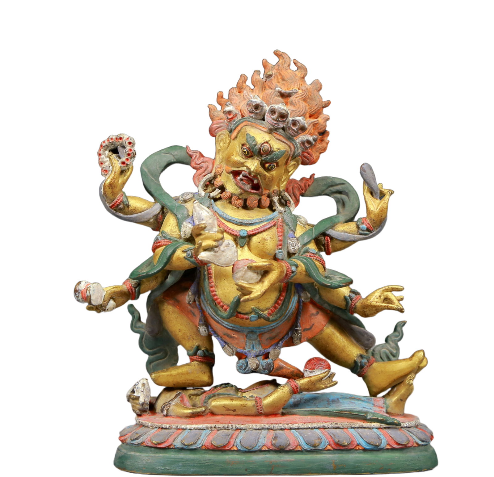 A Solemn Bronze Painted Color Statue of Vajra: A Solemn Bronze Painted Color Statue of Vajra,Ming Dynasty, China,Size:5.3inx2.6inx11in,Weight:1540g 铜彩绘金刚像，明代