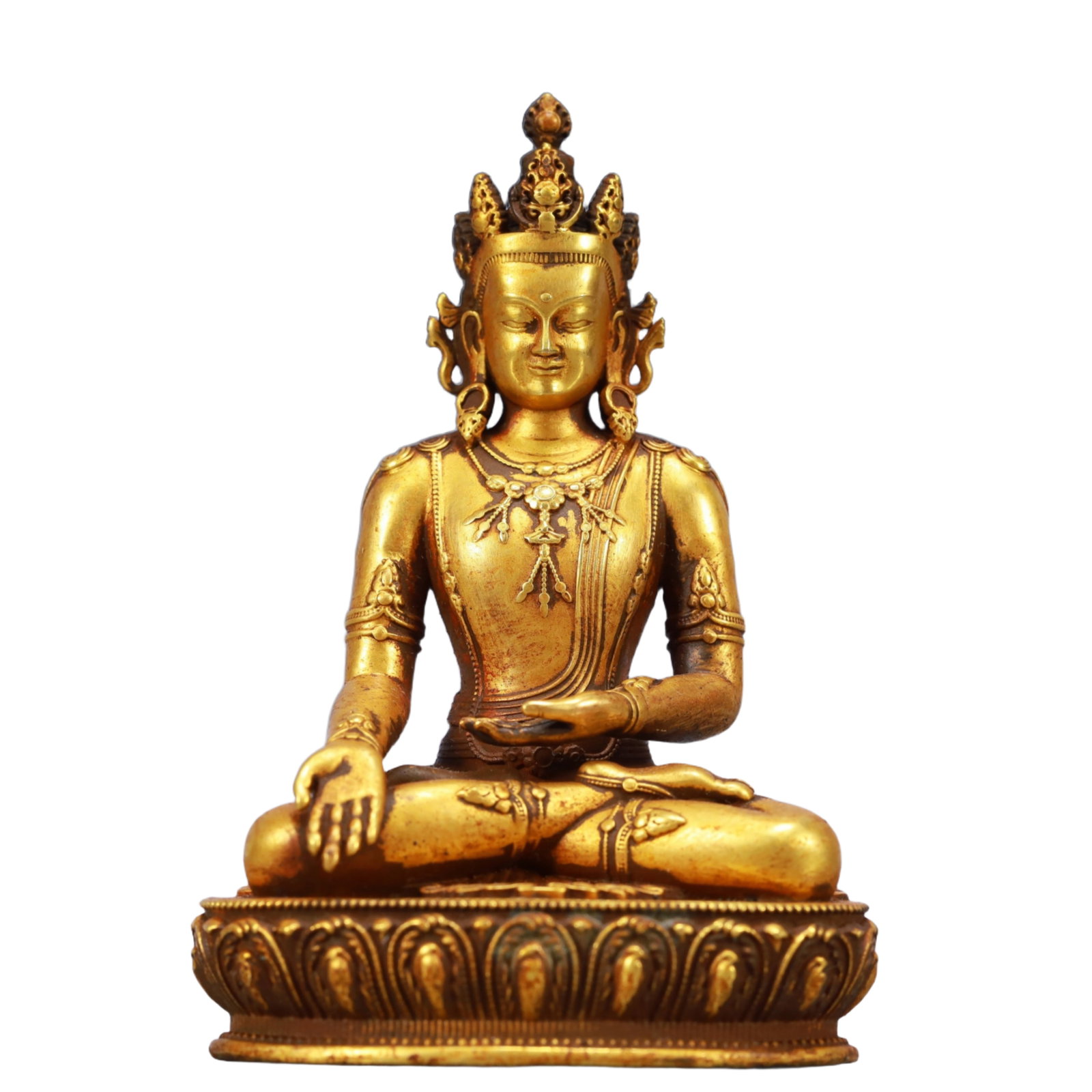 A Solemn Gilt Bronze Statue of Amitayus: A Solemn Gilt Bronze Statue of Amitayus,Ming Dynasty, China,Yongle Six-character Mark,Size:2.8inx2.2inx3.9in,Weight:601g