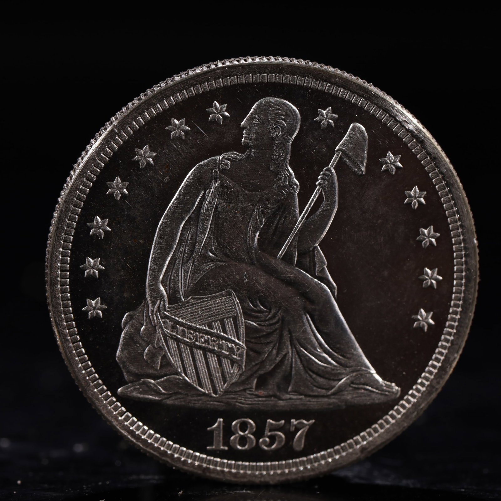 USA One Dollar 1857 Coin: American coin. IN GOD WE TRUST / LIBERTY / 1857 / UNITED STATES OF AMERICA / ONE DOL. Weight:26.9g.