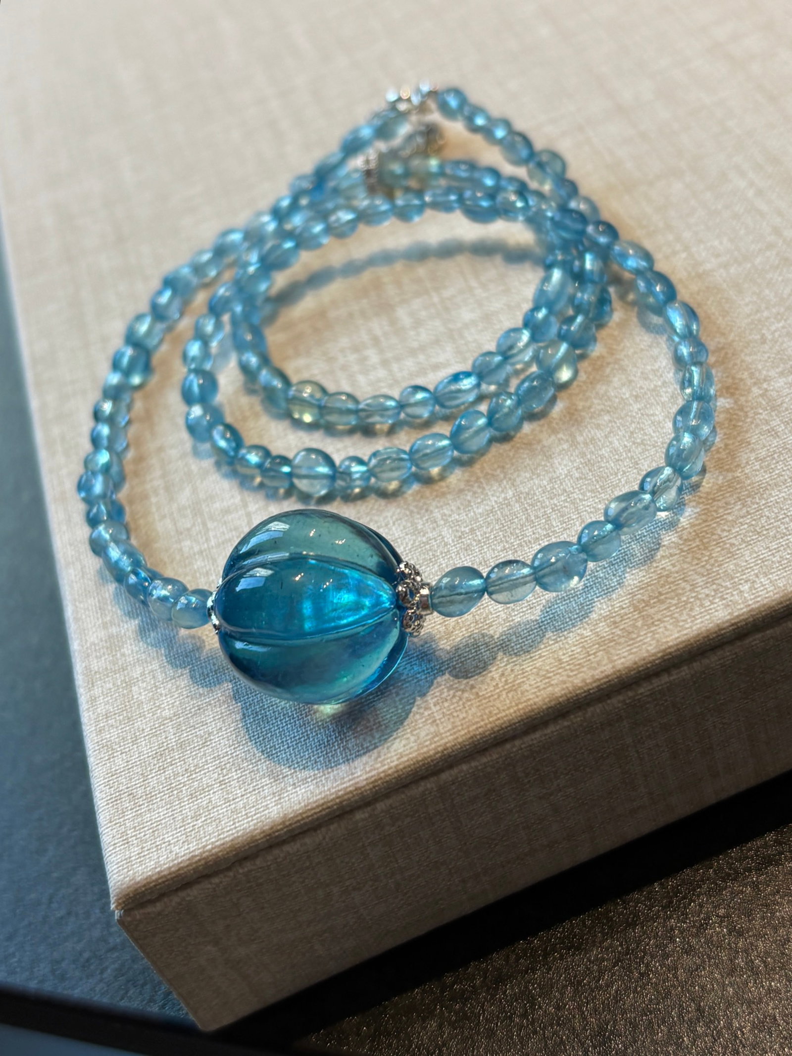An Exquisite Aquamarine Pendant: An Exquisite Aquamarine Pendant,Size:17.2mm,4mm,Total Weight:14.9g 海蓝宝吊坠