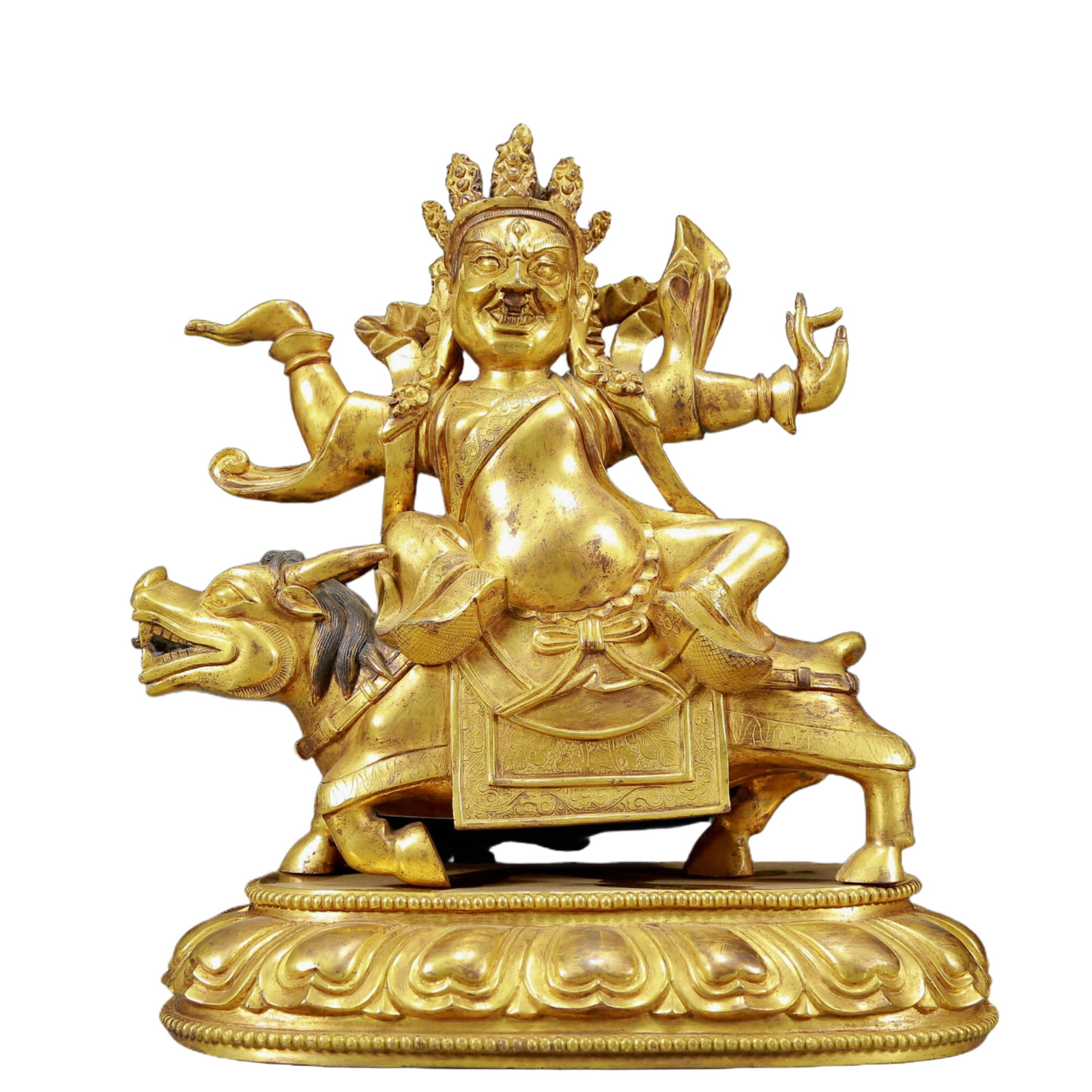 A Solemn Gilt Bronze Statue of Vajra protector: A Solemn Gilt Bronze Statue of Vajra protector,Ming Dynasty, China,Size:10.2inx6.3inx11.8in,Weight:6505g 铜鎏金金刚护法像，明代