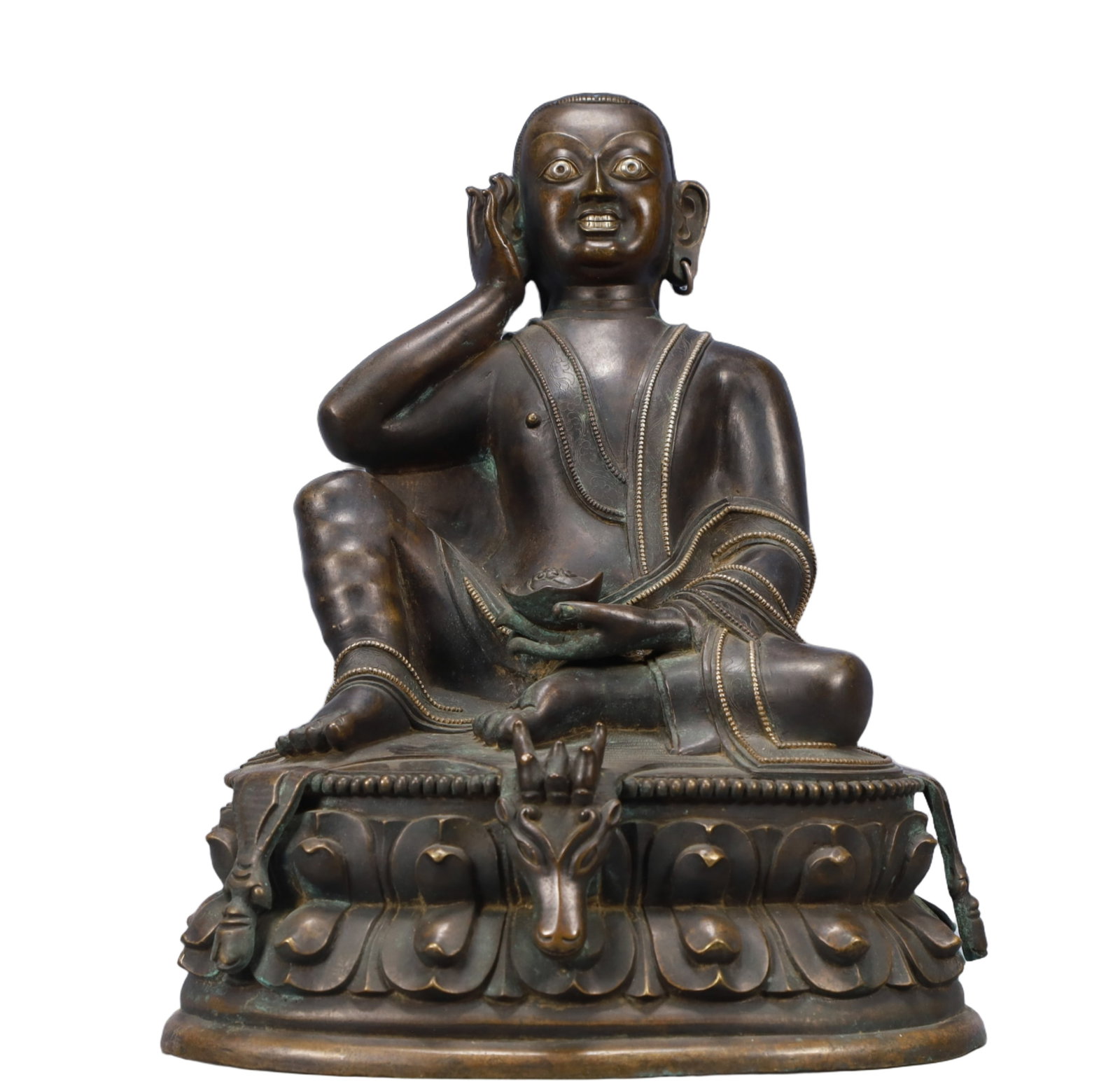 A Solemn Bronze Statue of Guru: A Solemn Bronze Statue of Guru,Ming Dynasty, China,Size:9.4inx7.9inx11.8in Weight:5500g 铜上师像,中国明代